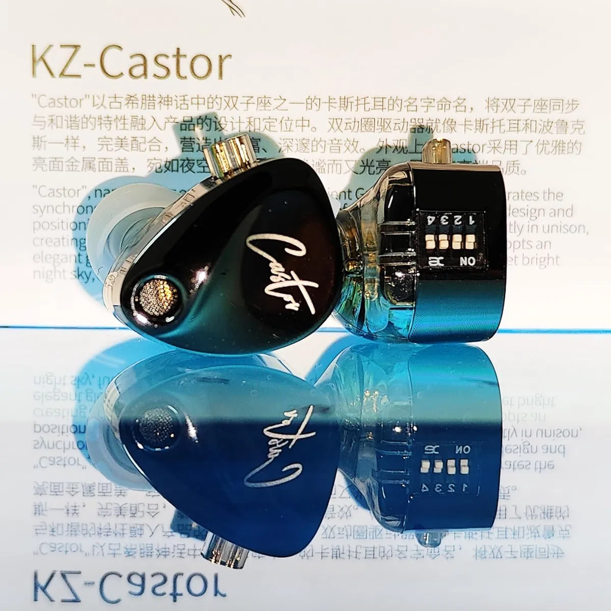 KZ Castor In Ear Monitor, Dual Dynamic Treiber, kabelgebundenes HiFi IEM, verbesserte Bass Sound abstimmung für In-Ear-Kopfhörer, abnehmbares 2-poliges Kabel (schwarz verbesserter Bass,kein Mikro)