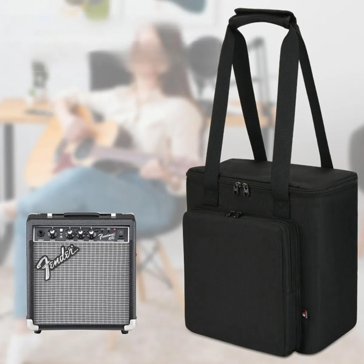 Reise-Tragetasche, kompatibel mit Fender Frontman 10G E-Gitarren-Verstärker, gepolsterter Griff, Aufbewahrungstasche mit Vordertasche, Organizer, Tragetasche