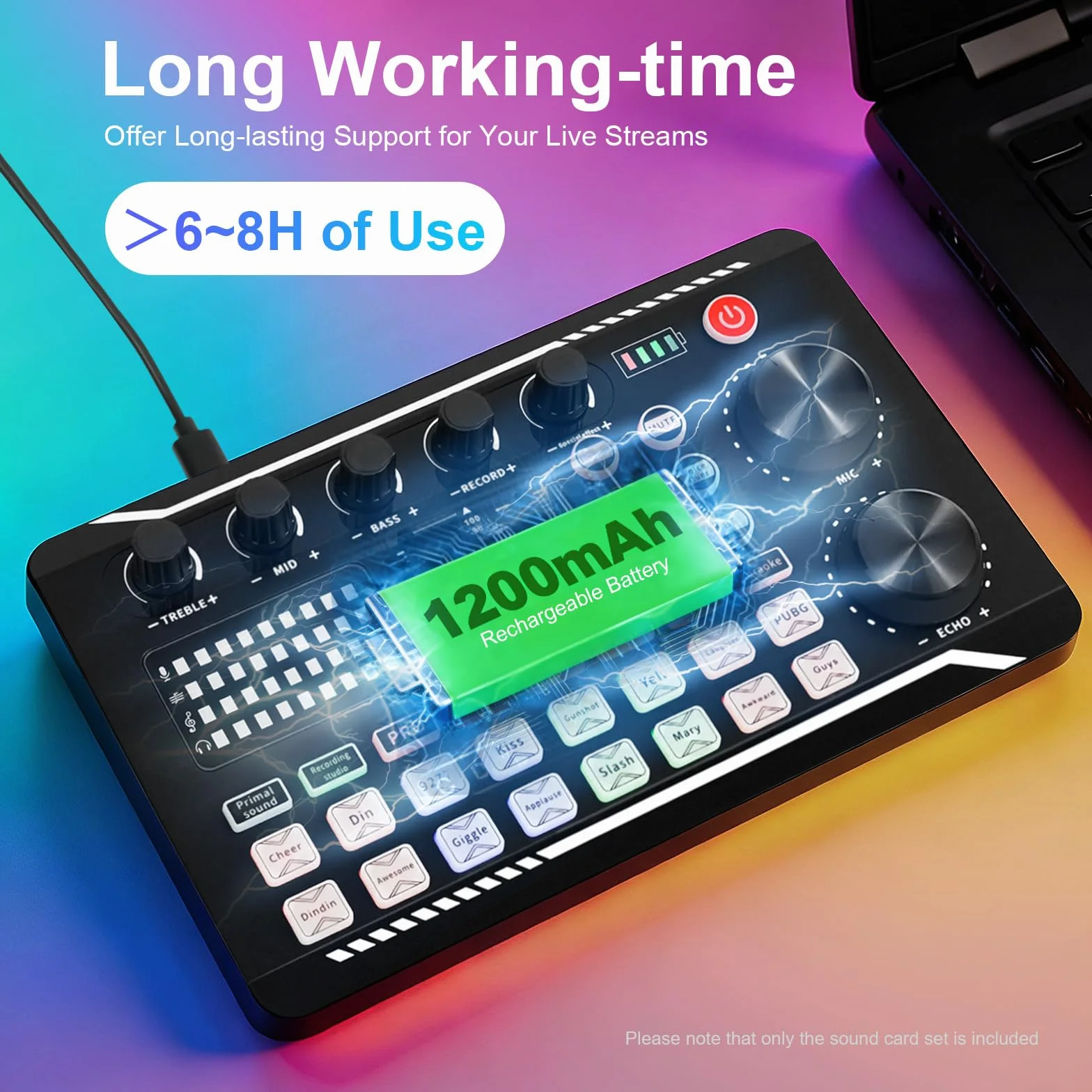 Live-Soundkarte und Audio-Interface, F998 Bluetooth Studio Mixer, Live Voice Changer, 1200mAh für Handys und Computer (Windows/MAC/Android/IOS-Systeme)