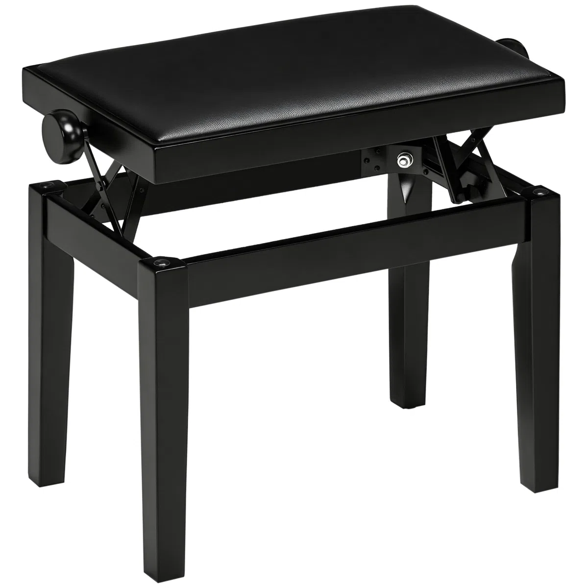 HOMCOM Klavierhocker Höhenverstellbare Klavierbank mit Lederkissen Pianobank Kunstleder Gummiholz Schwarz 63 x 33 x 45-56 cm