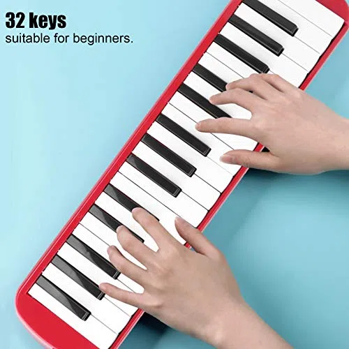 32-Tasten-Melodica, Melodica-Klaviertastatur, Blasinstrument, Professionelle Tragetasche für Musikinstrumente, Geeignet für Anfänger Zum Üben (Rot)