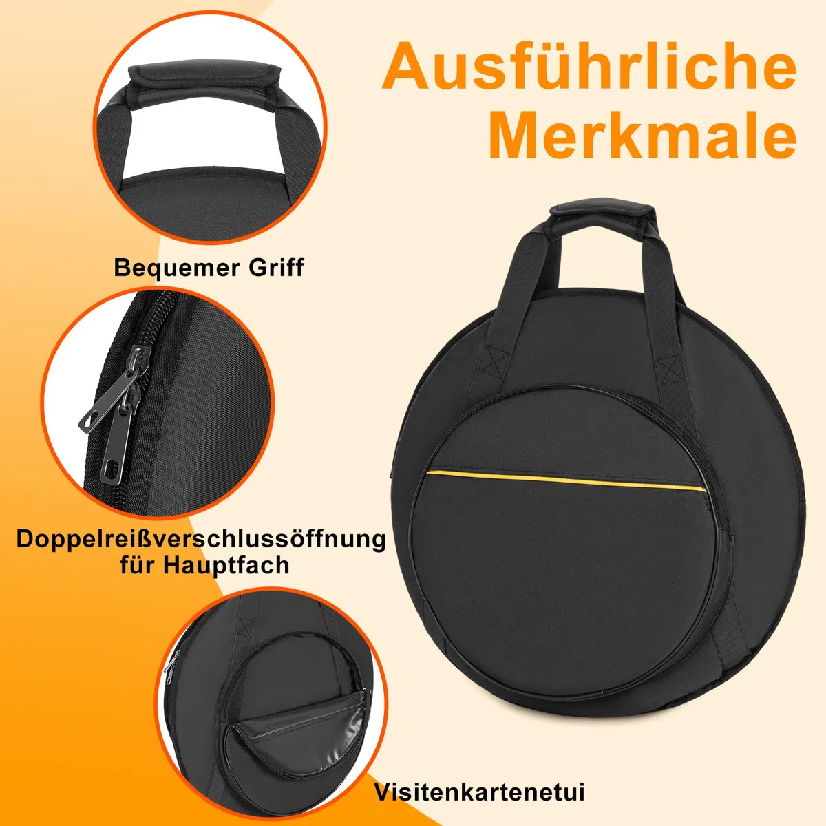 OUUTMEE 22" Beckentasche 600D Wasserdichtes Oxford-Gewebe Cymbalbag mit Gepolsterter Trennwand Platz für 5 Raobao,15" Außentasche, mit Komfortabler Tragegriff,Schwarz