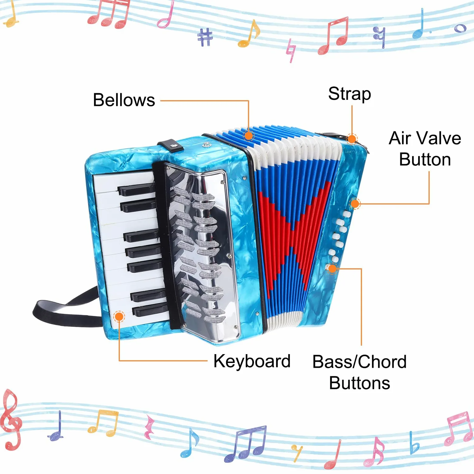 sourcing map Akkordeon, 17 Tasten 8 Bass Taste Akkordeon Mini Musikinstrument Leicht für Kinder Anfänger Pädagogisch, Himmelblau