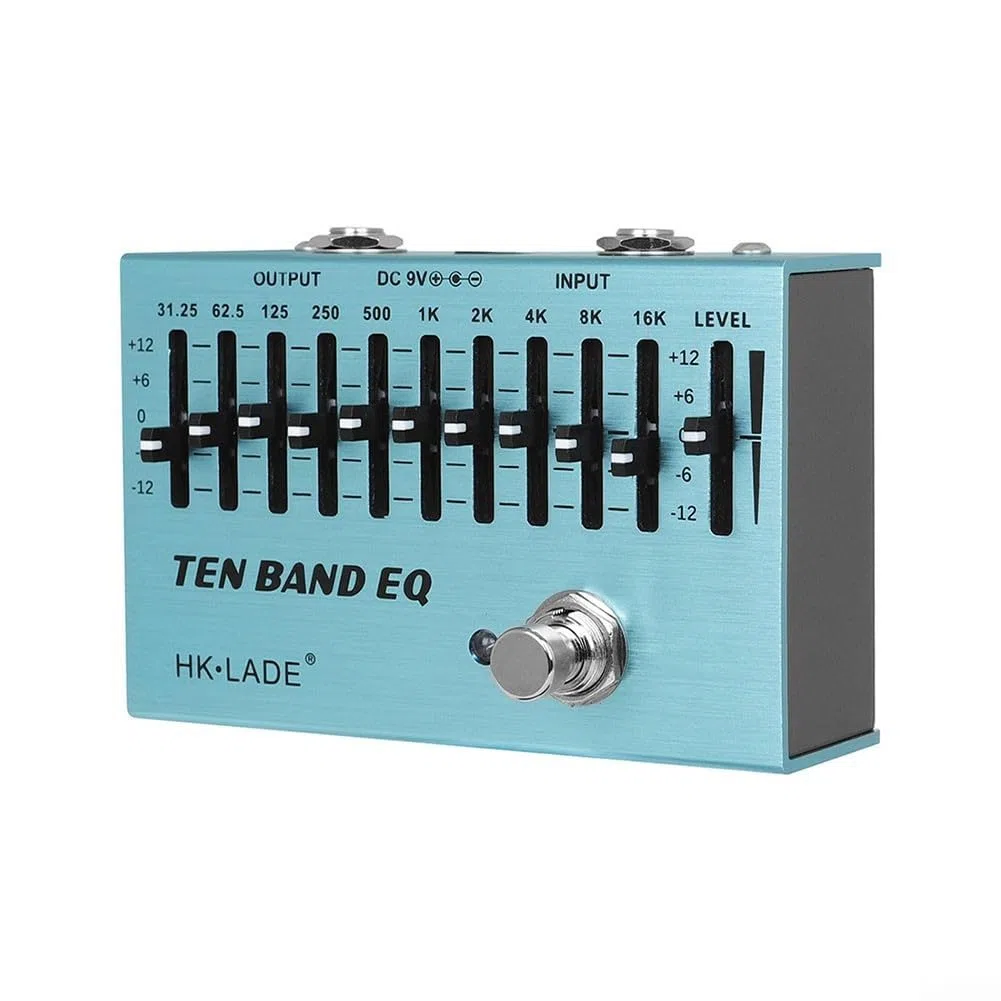 10-Band EQ Equalizer Gitarren-Effektpedal mit True Bypass, Stompbox aus Aluminiumlegierung für E-Gitarre und Bass, präzise Klangformung von 31,25 Hz bis 16 kHz, Blau