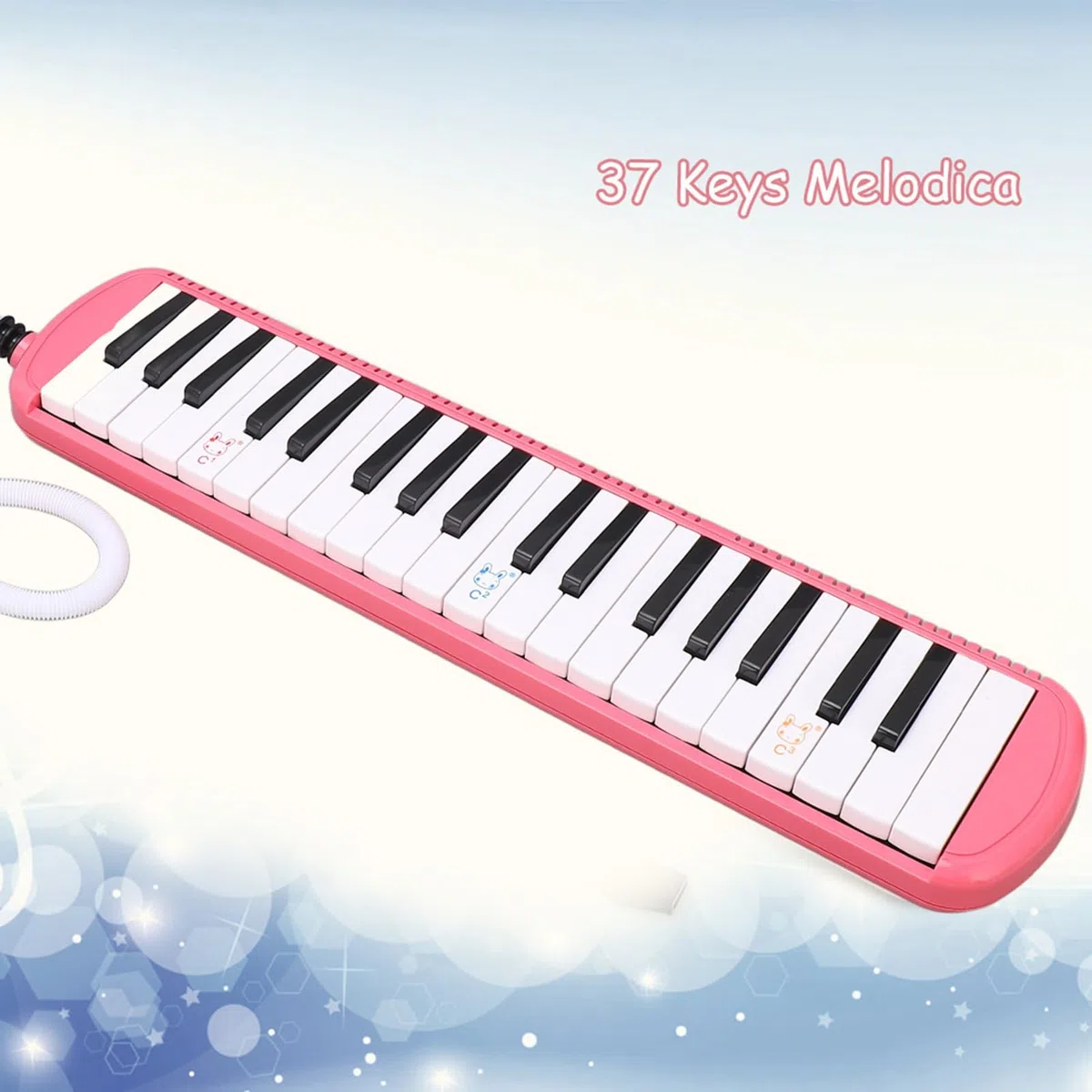 37 Tasten Melodica, Blasmusikinstrument aus Edelstahl mit Kurzen Mundstücken Tragetasche geeignet für musikalisches Geschenk für Jungen und Mädchen (Rosa)