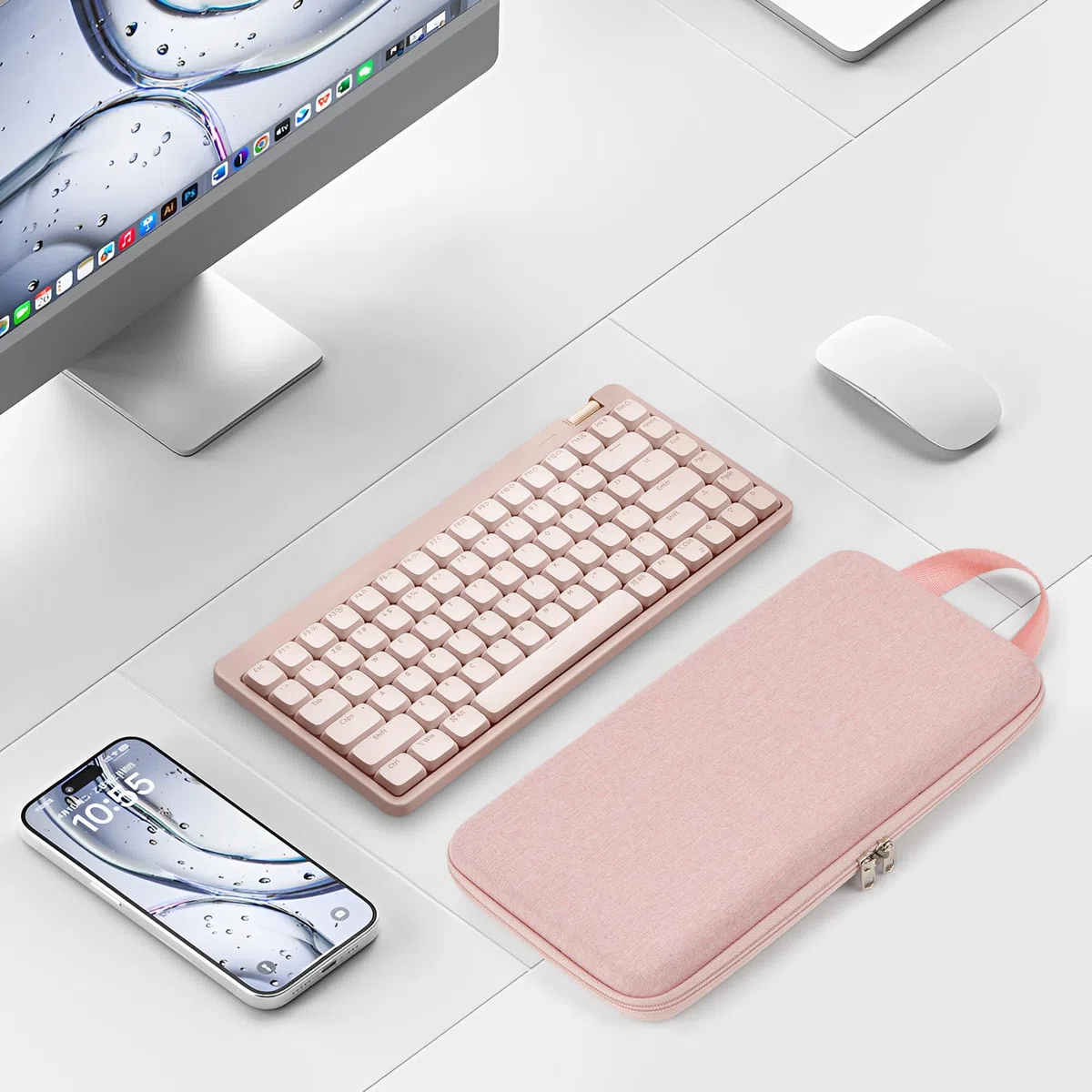 GEEKRIA Slim Tastaturhülle, kompatibel mit Nuphy Air75 V3, Logitech MX Mechanical Mini, MelGeek O2, LOFREE Flow84/Flow Lite 84, 84 Tasten Hartschalen-Reisetasche (Pink)