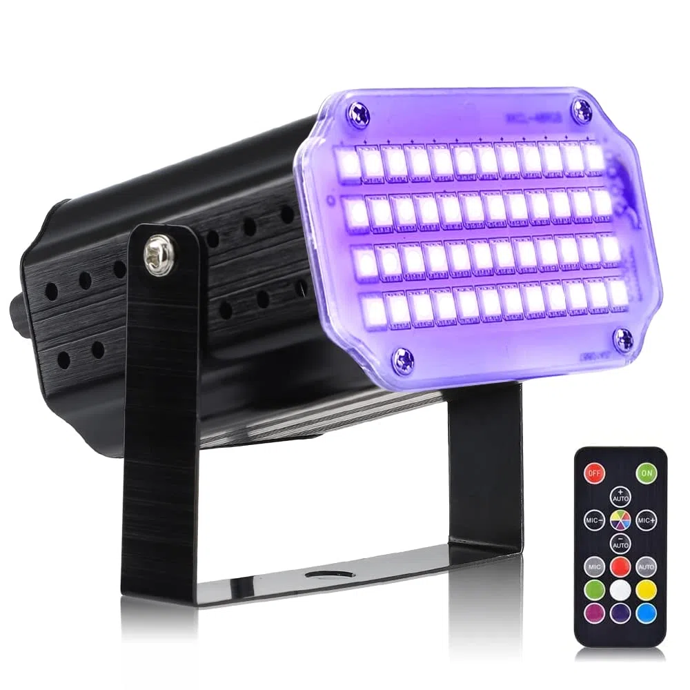 Mini Stroboskop Licht, 48 LED Disco Licht Partylicht Strobe Light mit Fernbedienung, Sound Aktiviert Flash Speed Control RBG Blitzlichter für DJ Halloween Karaoke Party in Kleinen Räumen, mit Adapter