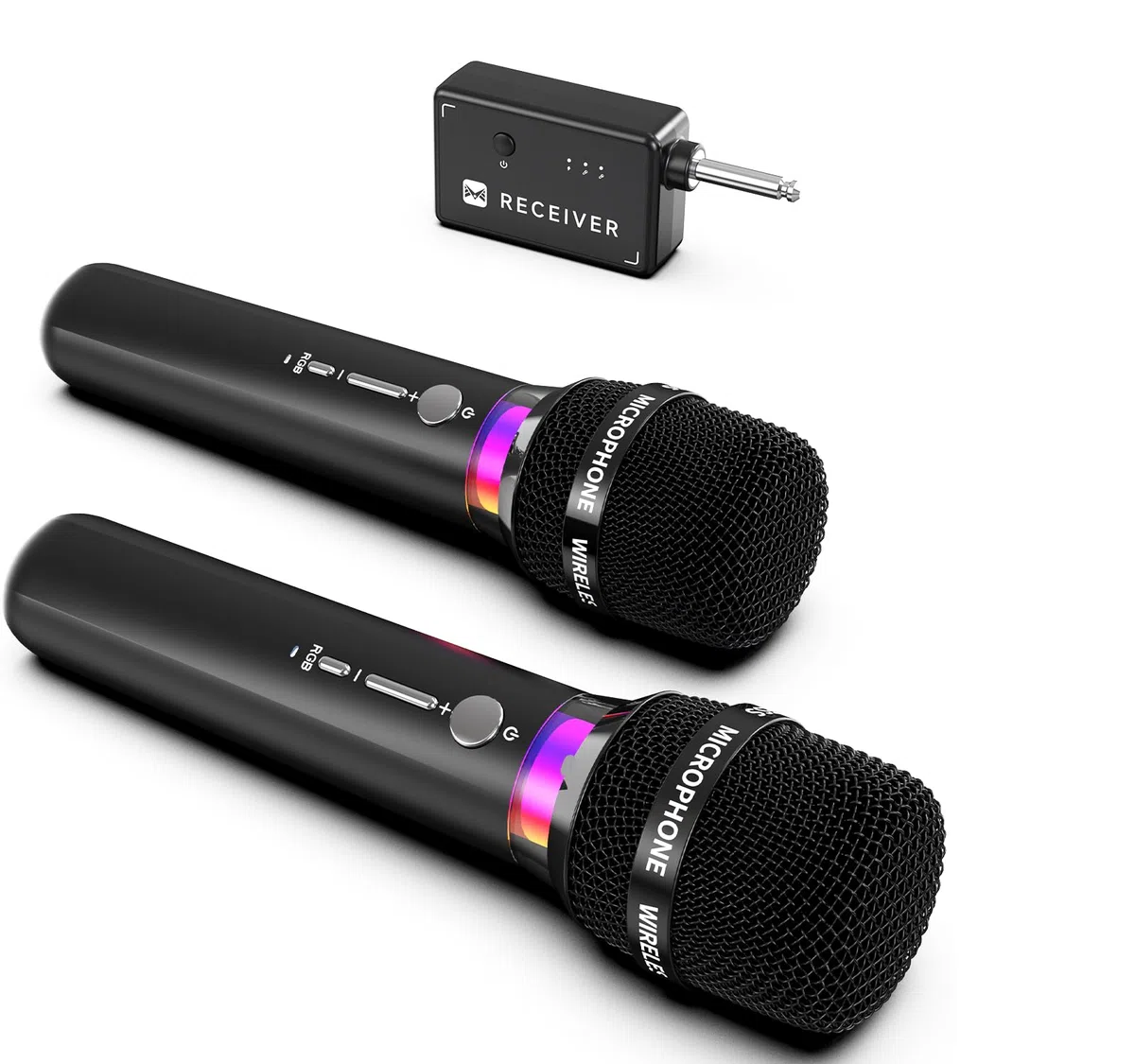 ECHOMUSSY Mikrofon Kabellos, Wiederaufladbare Kabellose Doppel mikrofone Mit 1:1-Chip-Verbindung Und LED-Leuchten, 40 Stunden Laufzeit, 200 Fuß Empfangsreichweite, Karaoke Mikrofon Zum Singen