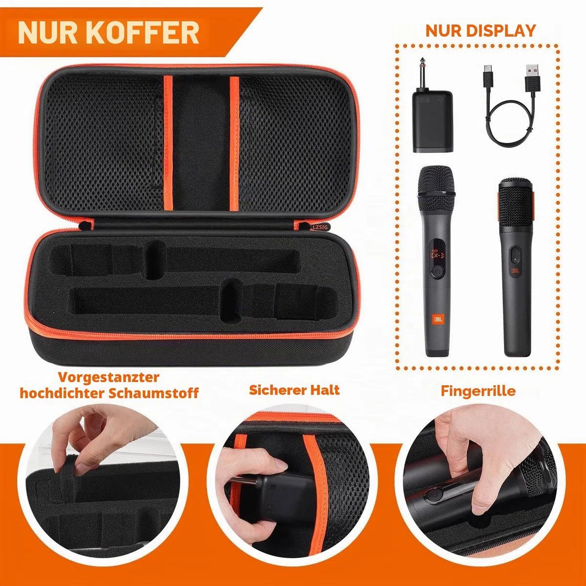 Kabellose Mikrofonhülle, kompatibel mit JBL Wireless Two Microphone System, vorgeschnittener Schaumstoff für Dual Handheld Partybox Mikrofon, Reisetasche für Receiver, Batterien und Adapter, Karaoke