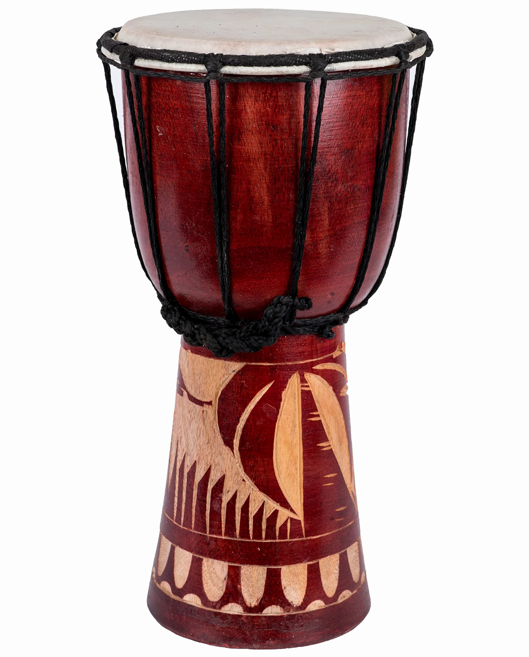 Djembe Trommel 60 cm – Handgefertigte Holztrommel aus Mahagoniholz mit Naturfell, traditioneller afrikanischer Klang, Motiv Elefant
