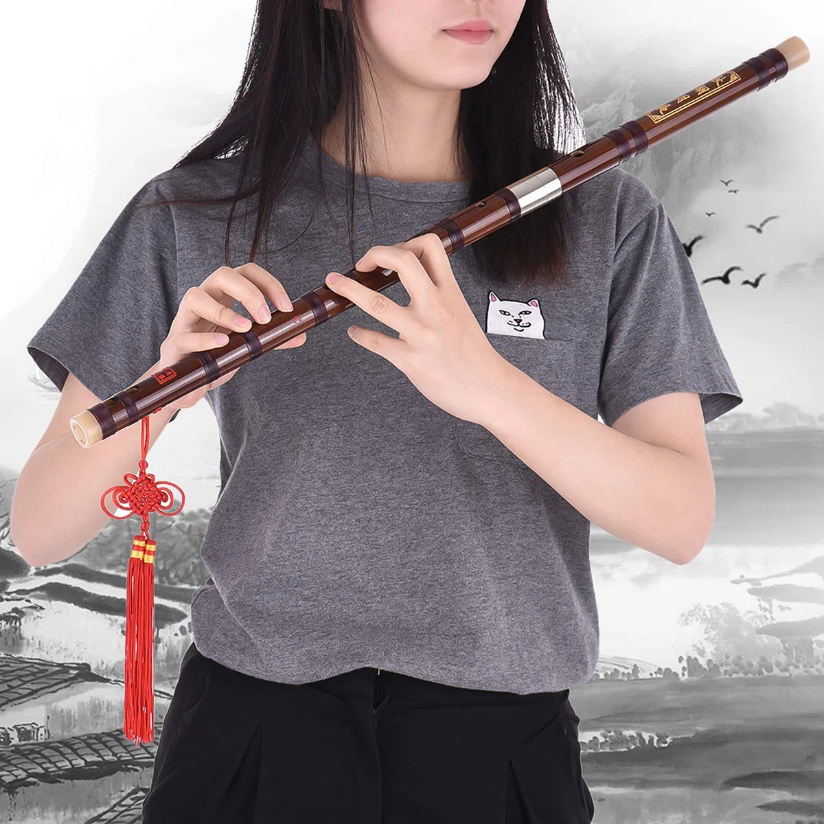 Pluggable Bitter-Bambusflöte, Dizi, traditionell, handgefertigt, chinesisches Musikinstrument, Tonart C, für Lernniveau, professionelle Leistung mit reinem melodischem Klang, einfach zu spielen