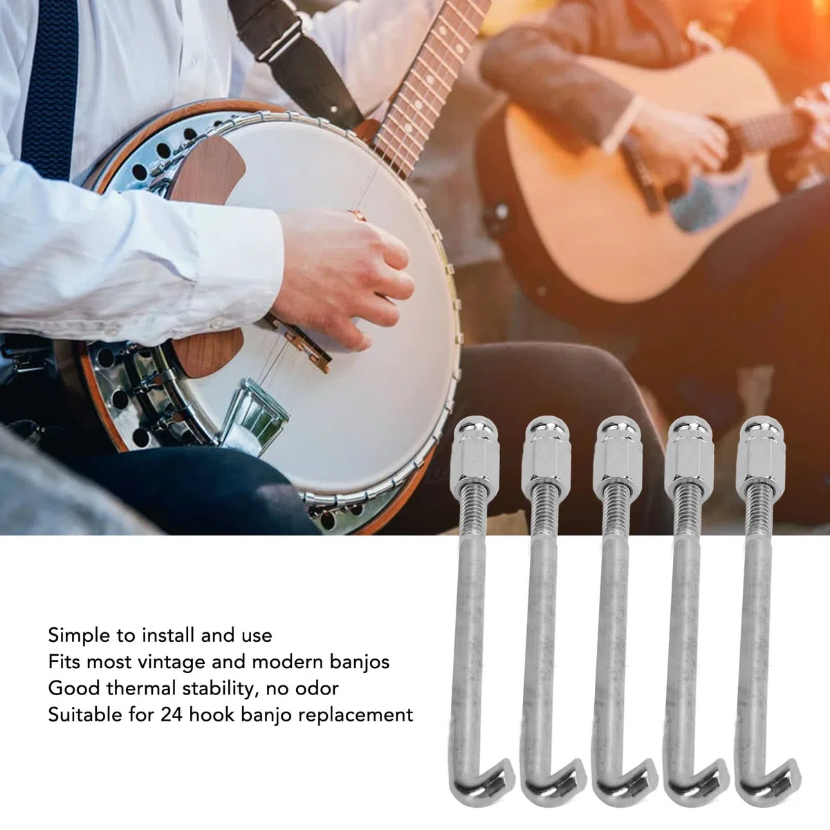 24 PCS Banjo Hook Brackets Banjo Nuts Set Zubehör Round Silver Banjo Nuts Set Musikinstrumentenzubehör Hakenhalterungen