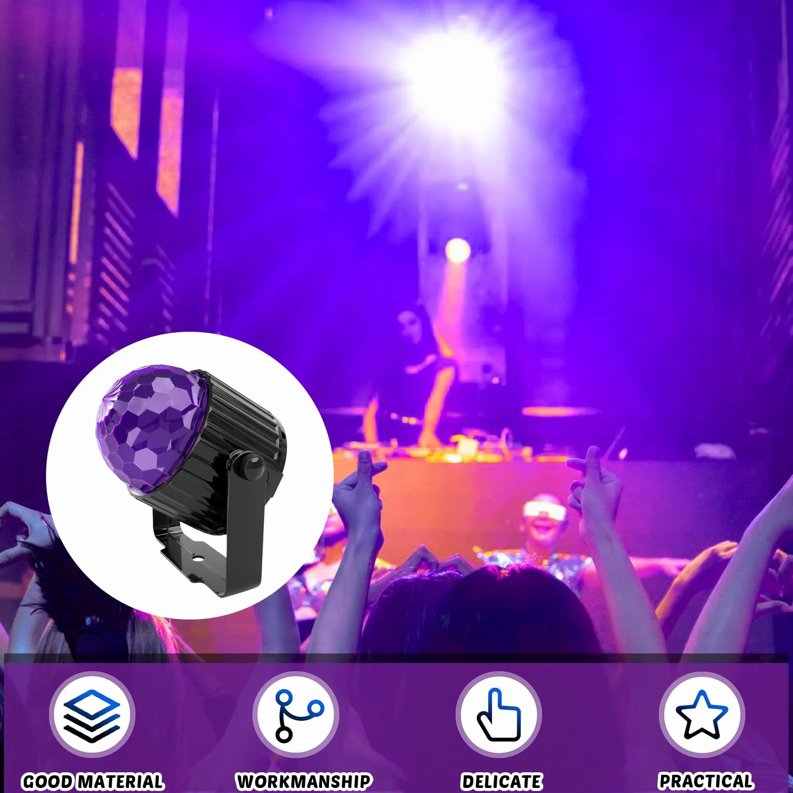 UV Schwarzlicht Discokugel 6W mit Fernbedienung, LED Partylicht, Schwarzlicht Strahler, Farbwechsel Soundsteuerung, Disco Licht, DJ Lampe, Bühnenlicht, RGB UV Strahler für Club DJ Party Halloween KTV