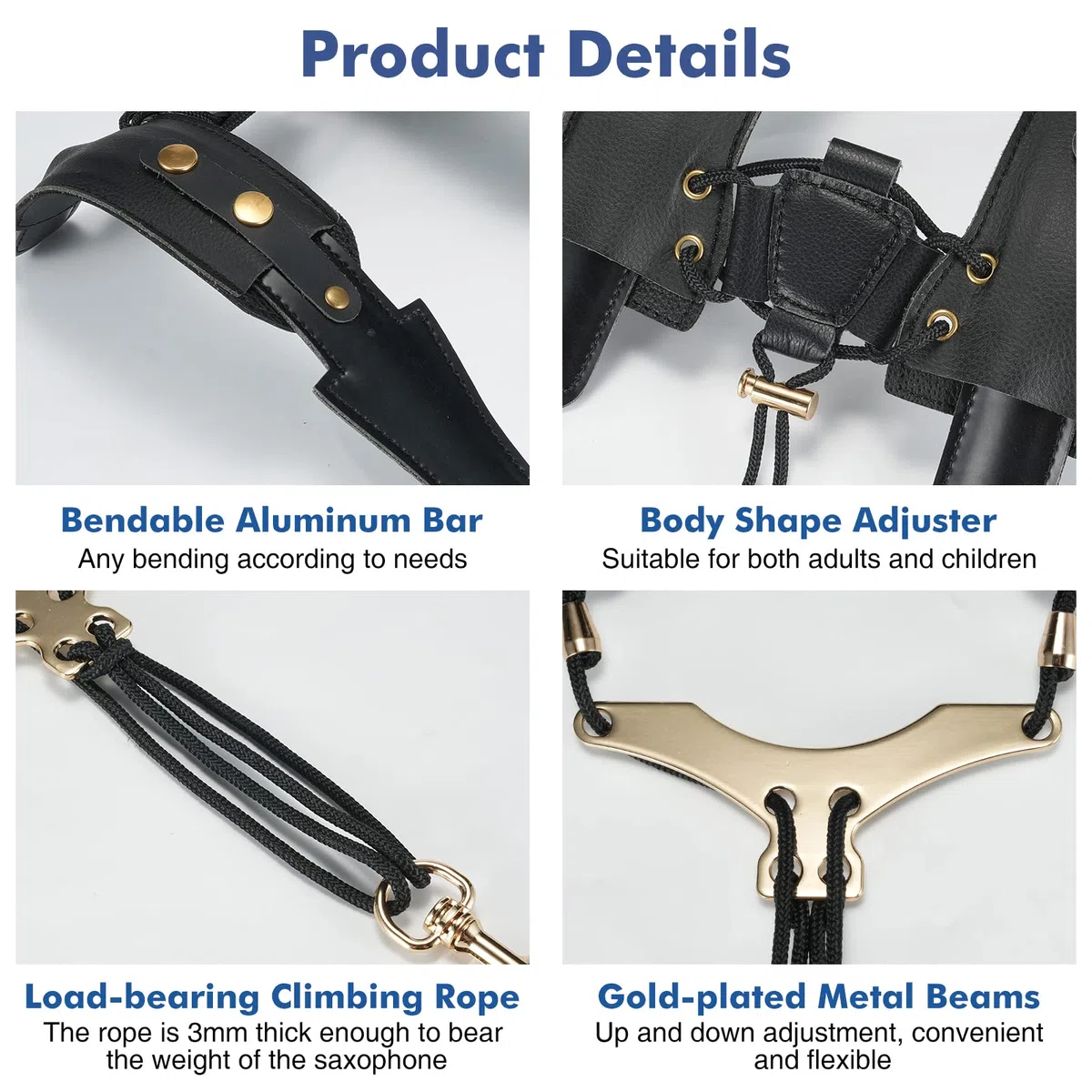POGOLAB Harness Saxophongurt für Alt-Tenor-Sopran-Bariton, verstellbarer saxophone strap zur Linderung von Nackenschmerzen mit Metallhaken
