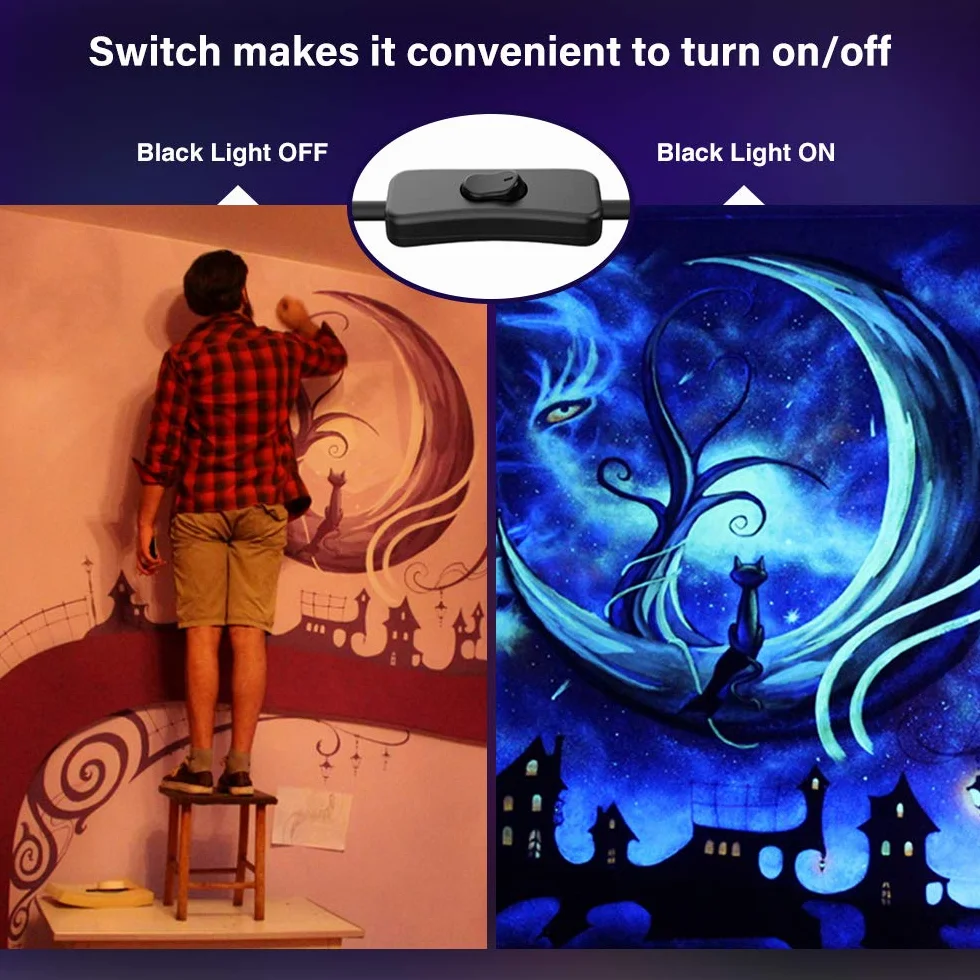 Onforu 2 er 30W LED Schwarzlicht Strahler, UV Fluter mit Stecker, IP66 Wasserdicht Schwarzlichtlampe, Fluoreszenz Blacklight mit Schalter, UV Scheinwerfer Partylicht für Bar, Neonfarben, Party Deko