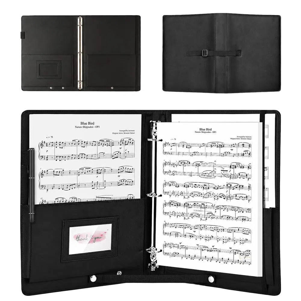 Notenmappe A4,Chormappe Schwarz mit Innentasche, Wasserdicht Notenmappe für Notenblätter,Notenordner für Sänger Notenblätter Klavier Gitarre Violine File Papier Fotos