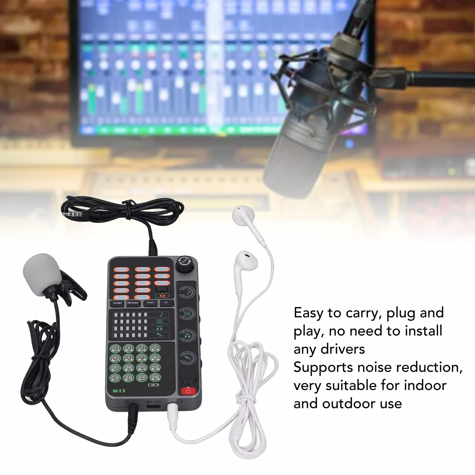 Tragbare Handheld-Sprachverzerrer, Live-Soundkarte mit Sound, Multifunktionale Effektmaschine, Sprachverzerrer mit Bluetooth für Telefon, PC, Laptops, YouTube, TikTok, NS,