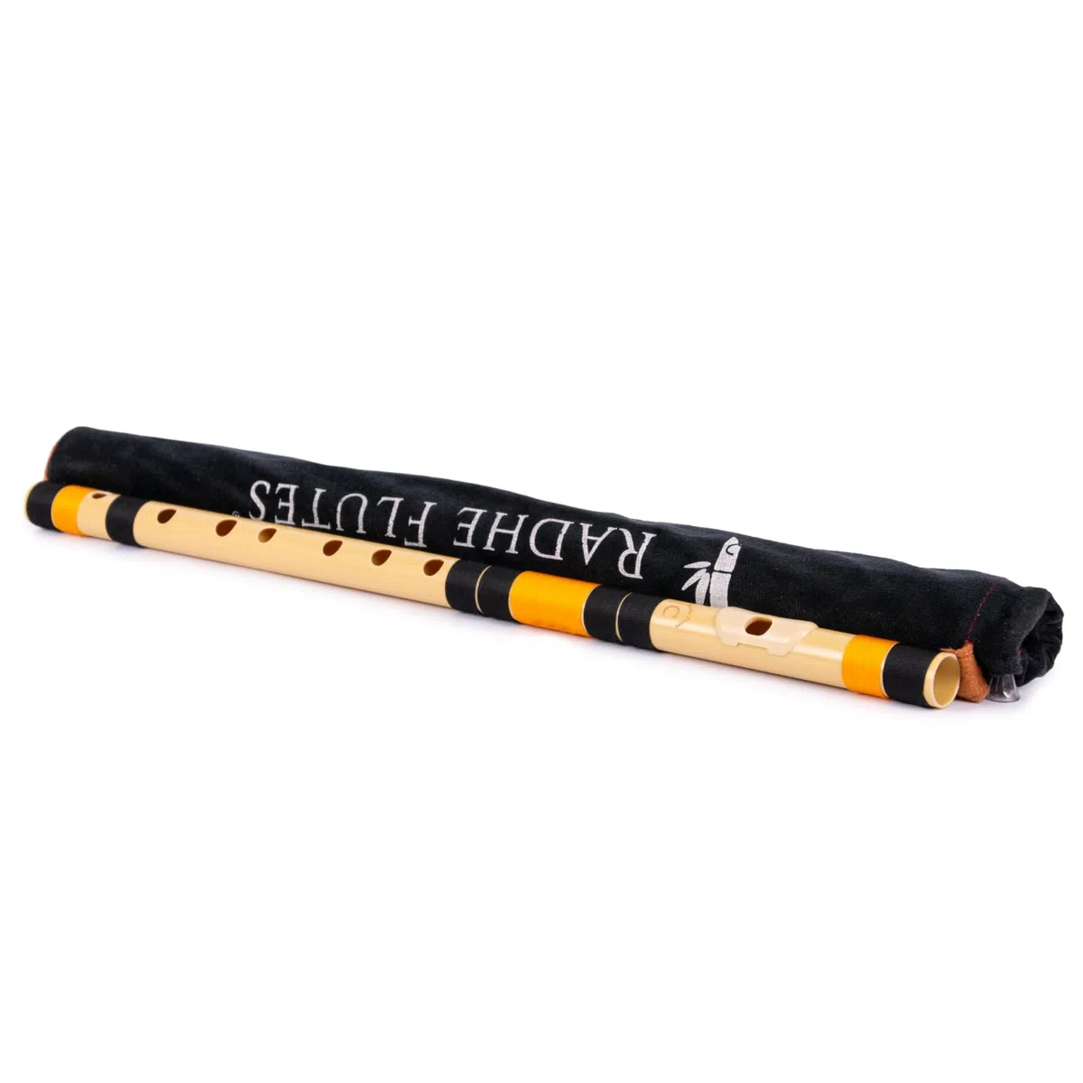 Radhe Flutes PVC-Faser, naturfarben, Rechtshänder, mit Samtbezug, Farbvariation + kompletter Flöten-Anfänger-Online-Kurs in Hindi und Englisch (Orange und Schwarz)