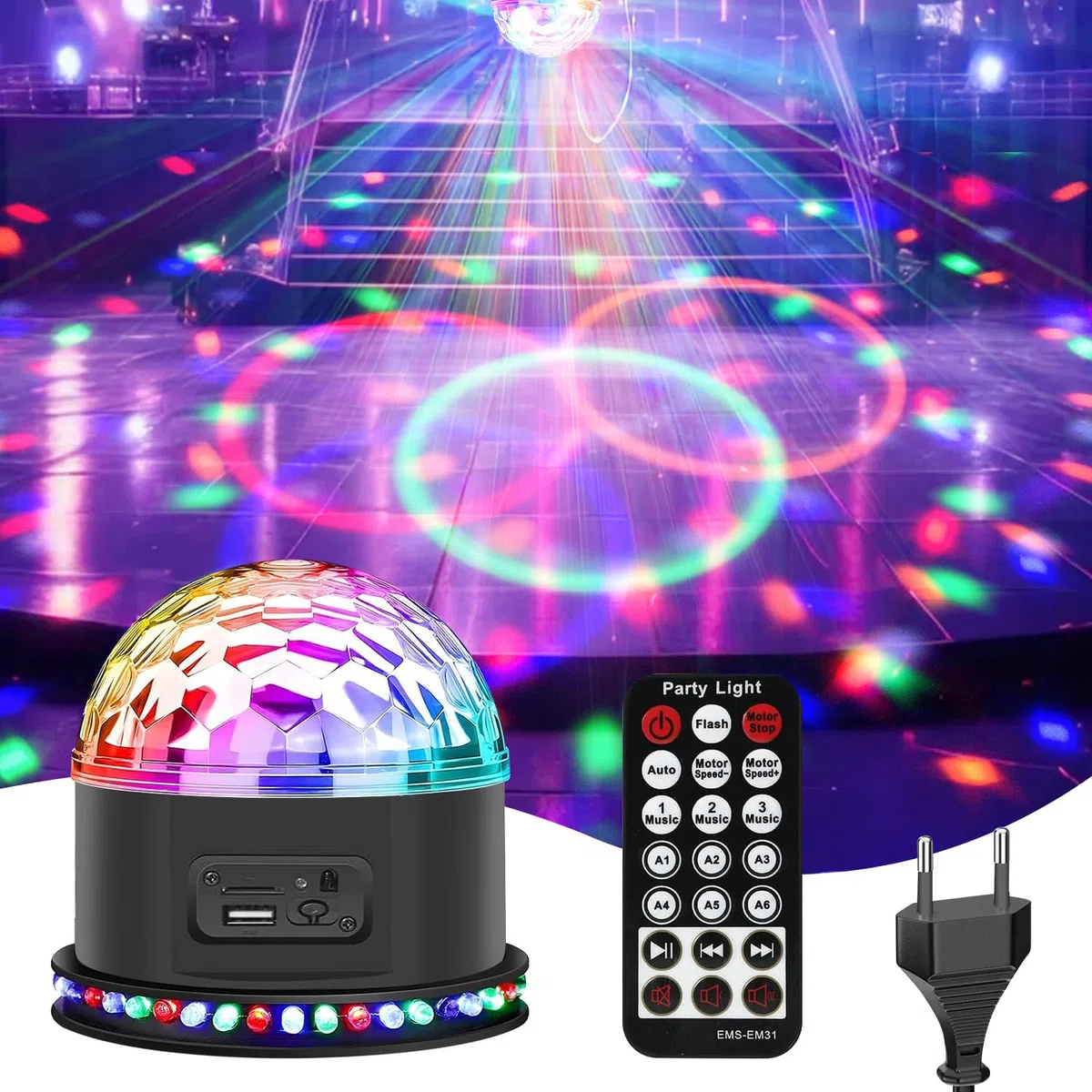 Discokugel Partylicht 54 LEDs, Gomifie Discolicht Partylicht Musikgesteuert und Zwei Lautsprechern, Discokugel Kinder Led Party Lampe mit 3 geräuschaktivierten Modi für DJ, Weihnachten, Bar und Party
