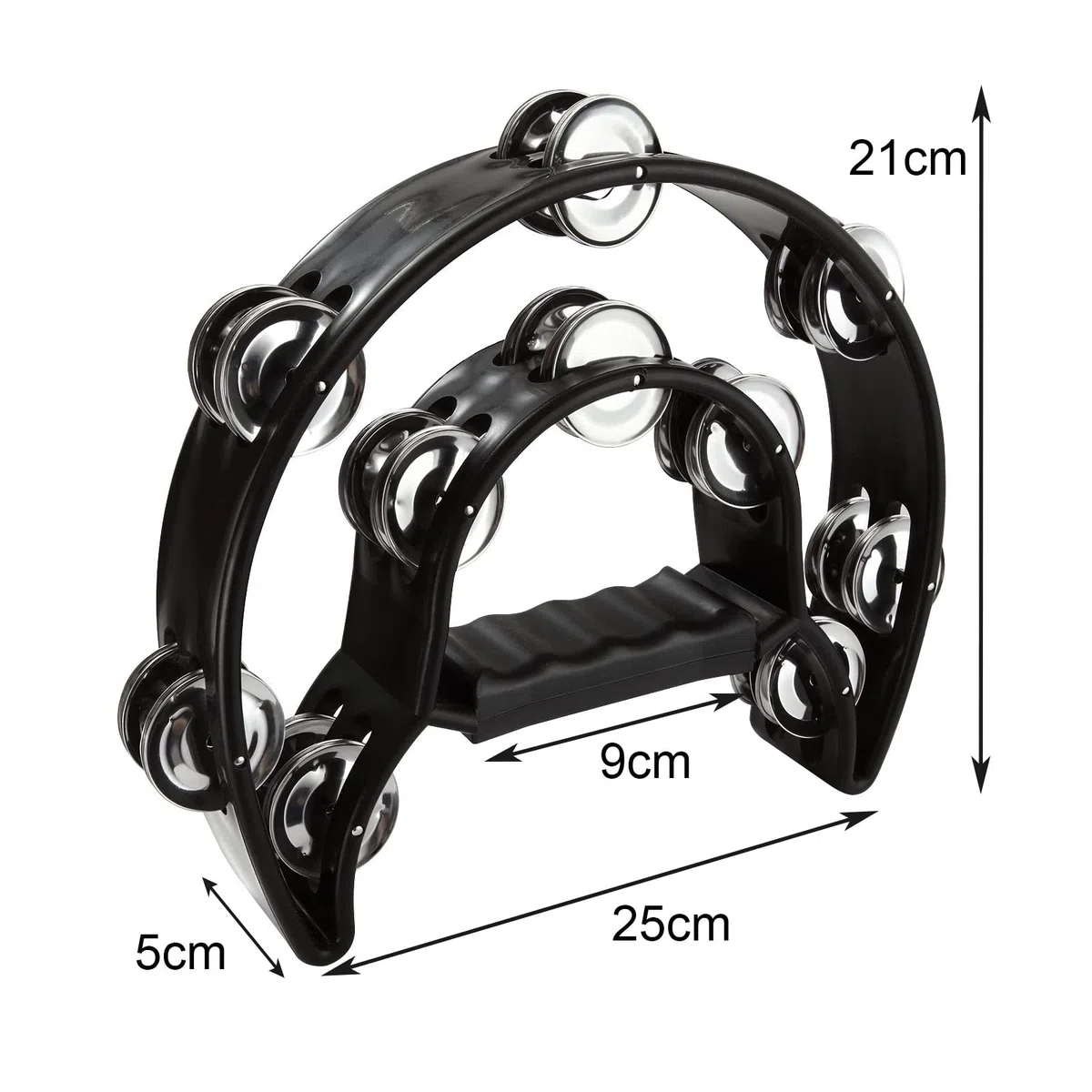 MIVIDE 4 Stück Tambourine Half Moon - Hand Tamburin - Mit 20 Glöckchen - Tamburin für Aldult Anfänger Student (Schwarz)