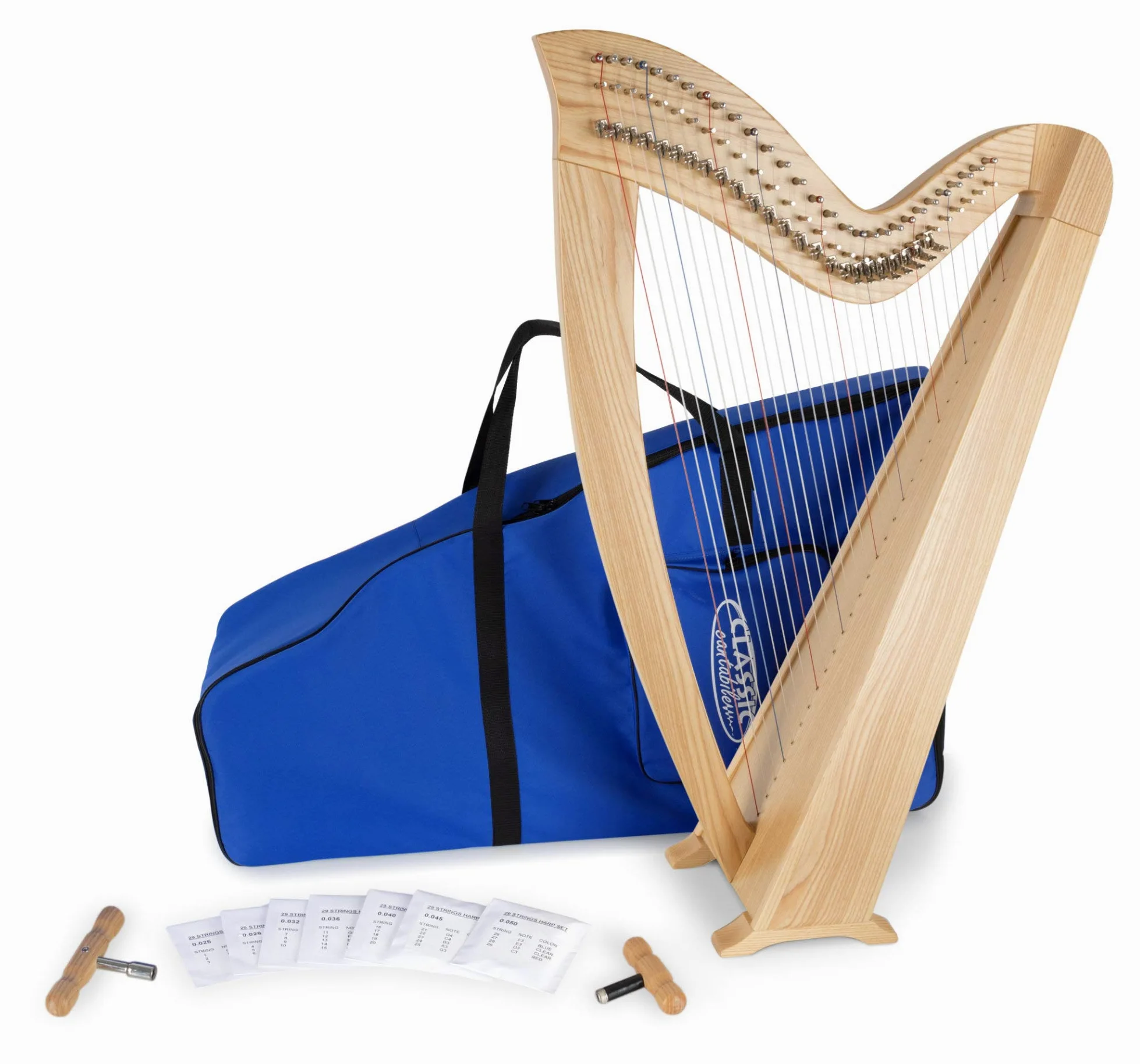 Classic Cantabile H-29 Keltische Harfe 29 Saiten - Celtic Harp mit 29 Saiten - In Es-Dur gestimmt - Mit Halbtonmechanik - Aus Eschenholz - Inklusive Tasche und 2 Stimmschlüssel - Höhe: 101 cm