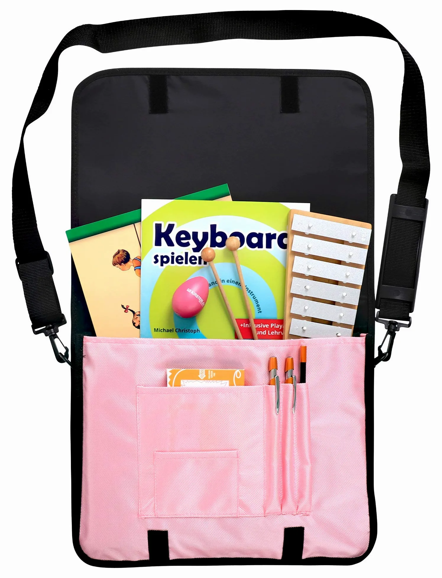 Classic Cantabile Notentasche - Tasche für Musikunterricht und Musikalische Früherziehung - Für Noten im DIN- und US-Format - Schultergurt - Innenfächer für Utensilien - Musik-Design - rosa