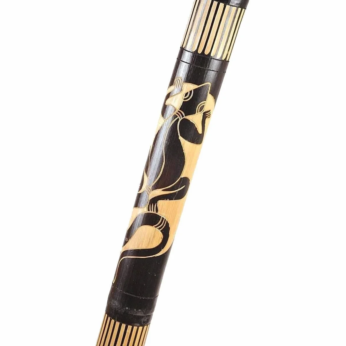 Didgeridoo Bambus Holz Aborigini bemalt geschnitzt Instrument fair Gecko Schildkröte Dot Painting (geschnitzt schwarz)