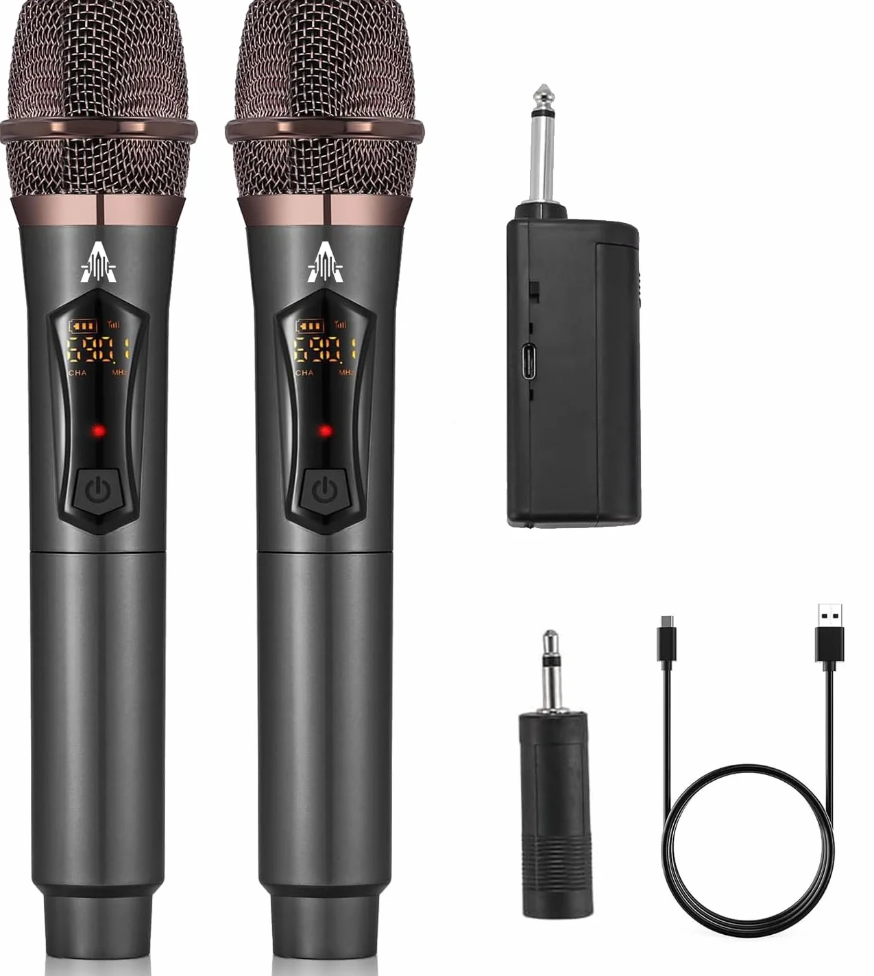 ALPOWL Kabelloses Mikrofon, Professionelles kabelloses Dual-Mikrofon, kabelloses Mikrofonsystem für Karaoke, Wiederaufladbarer Empfänger für Sprachverstärker für Hochzeit. (WXM-B, Black)