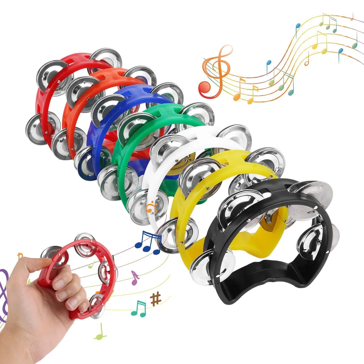 MIVIDE 21 Stück Tambourin, Half Moon Hand Tambourine Metal, 7 Farbe Tamburine Erwachsene für Schulaufführungen, Musikkurse