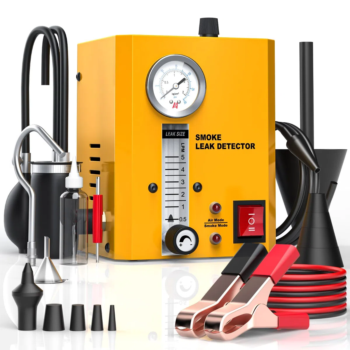 GODIAG SL300 Pro KFZ-Rauchprüfgerät mit Manometer & Durchflussmesser Gelb | 12V SL300 PRO Rauchprüfgerät mit regelbarem Durchflussmesser: Findet präzise & sicher Vakuum- & EVAP-Lecks am Auto.