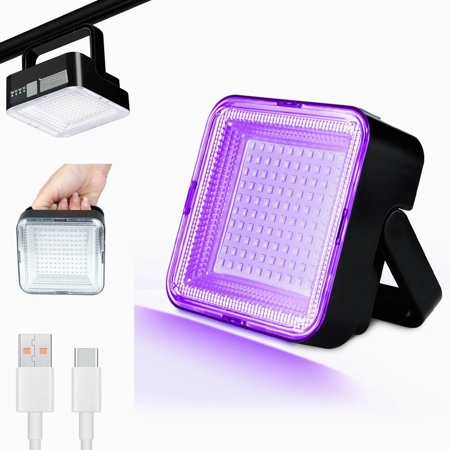 Schwarzlicht Strahler 60W, WINNIW 120 LED UV Schwarzlichtlampe, Wiederaufladbares Dimmbares UV-Licht für Schwarzlichtparty, Neonparty, Halloween, Bodypainting, Fluoreszenzeffekt, Disco