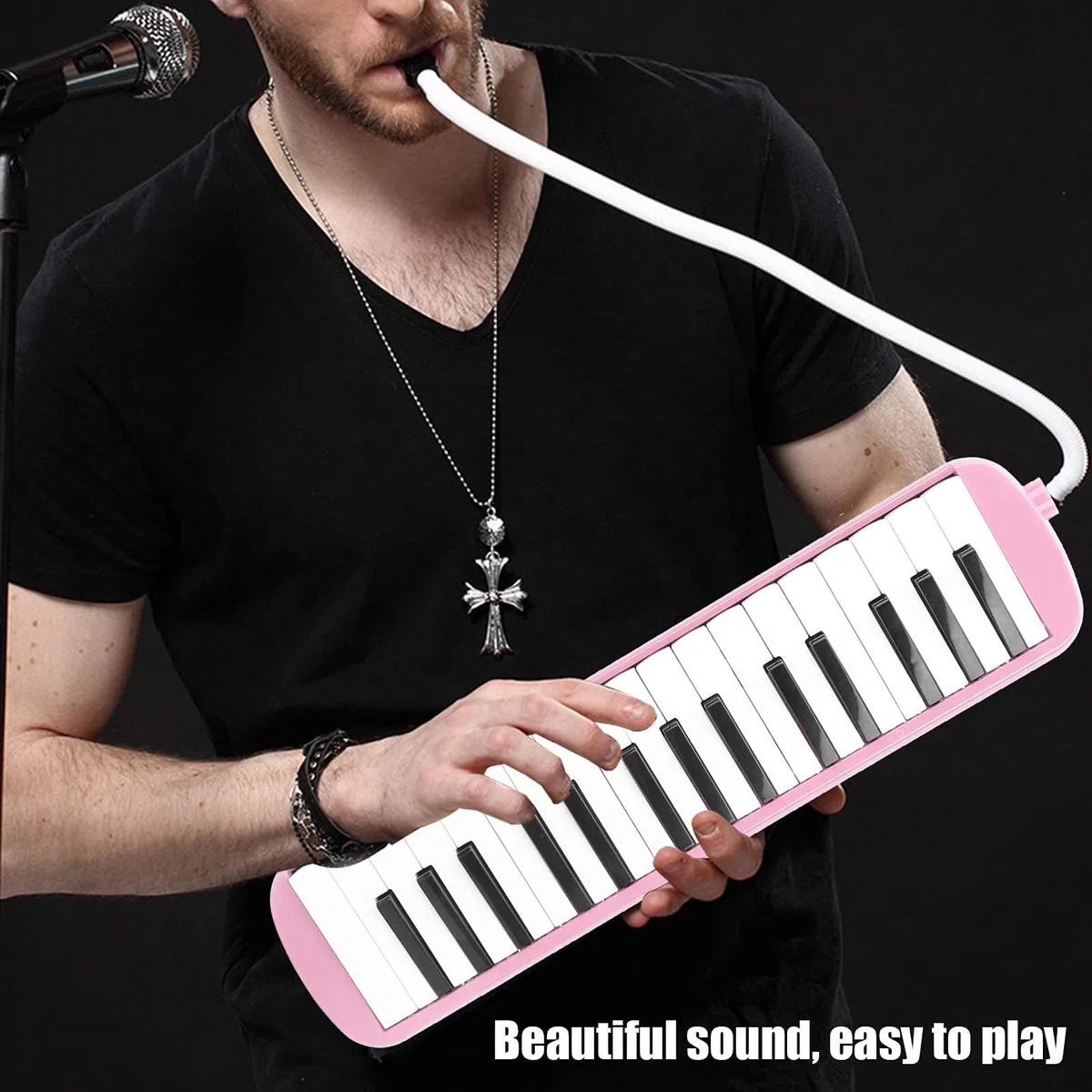 32 Tasten Melodica, 42,5x10,5cm/16,7x4,1 Zoll Professioneller ABS Mund Melodica Air Piano Mundharmonika Melodica Keyboard Orgel Melodica Instrument mit Tragetasche für Erwachsene Studenten Kinder