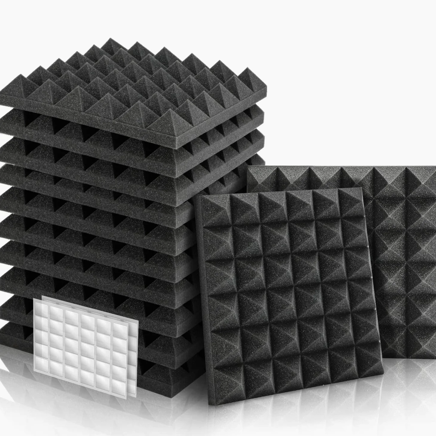 Kuchoow Akustikschaumstoff Schallabsorber Akustikplatten Wand, 12 Stück Pyramiden Akustik Schaumstoffplatten Schaumstoff für Studio, Gaming, Zimmer, Akustische Behandlung 30x30x5 cm, Schwarz