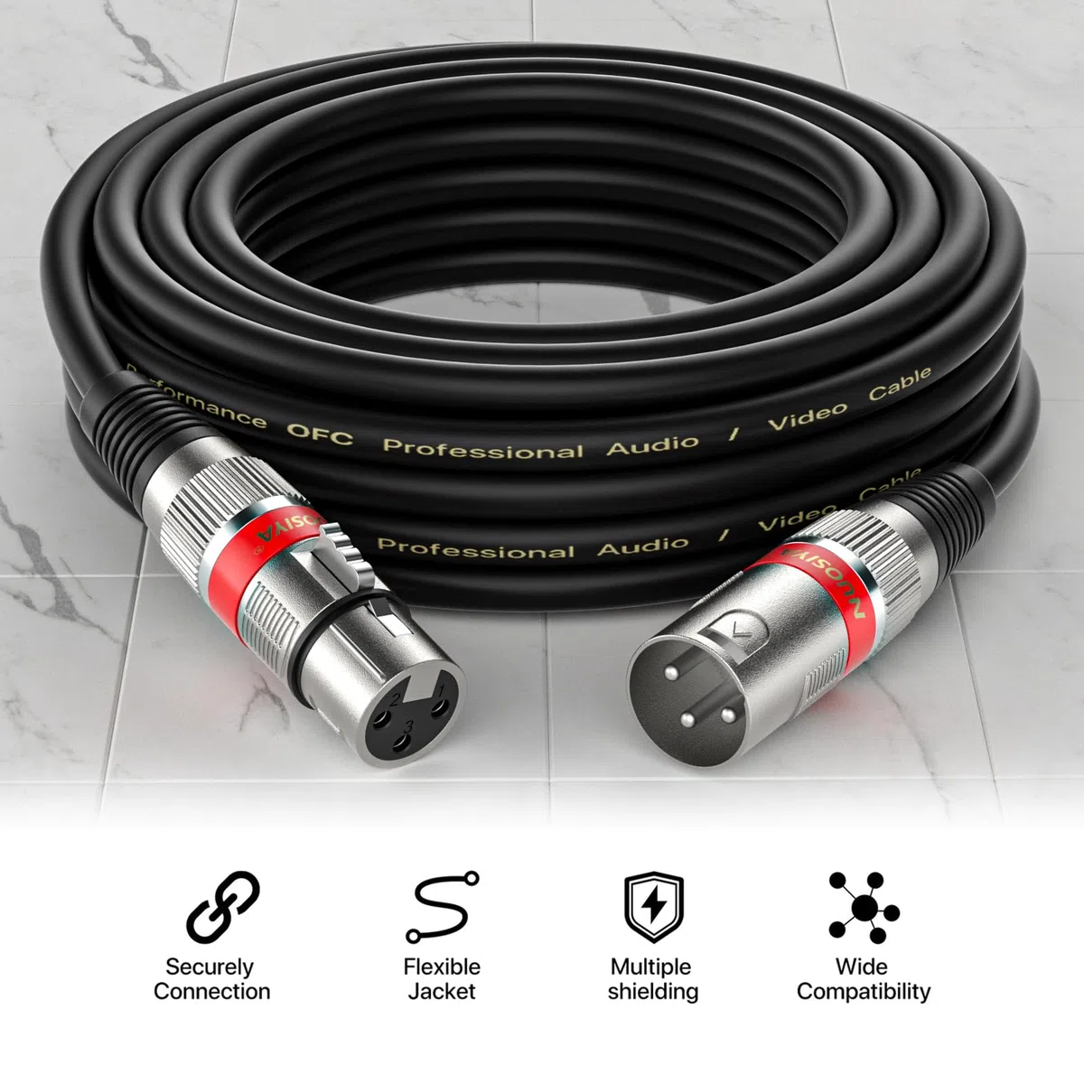 XLR Kabel 5m 2 Pack, Mikrofon XLR Symmetrisch Audio Verlängerungskabel, 3-poligen Adapter XLR Stecker auf Buchse Kabel für Studio-Recorder, Mikrofon, Mixer, Lautsprechersystem
