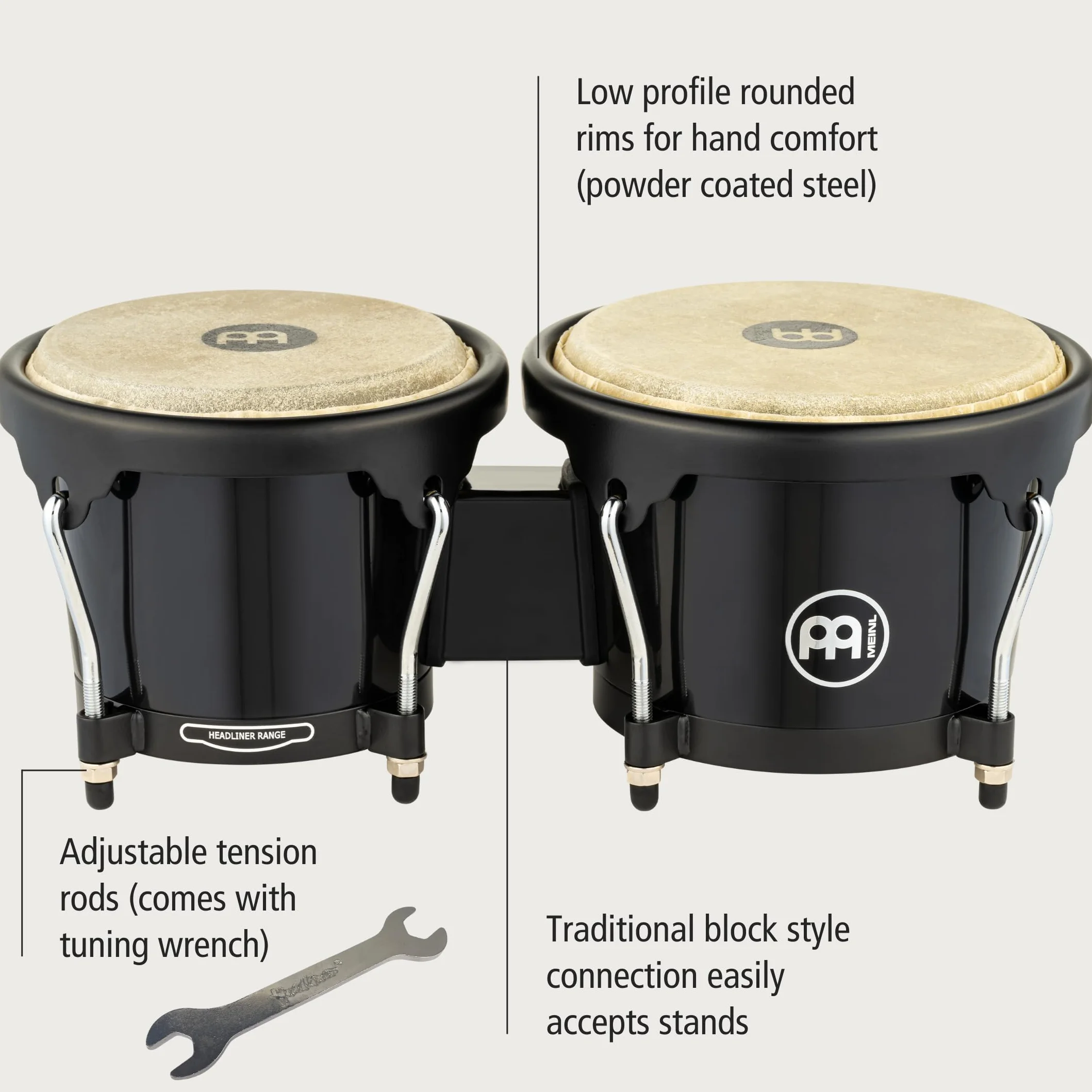 Meinl Headliner Bongos HB50BK, Black, Black HW