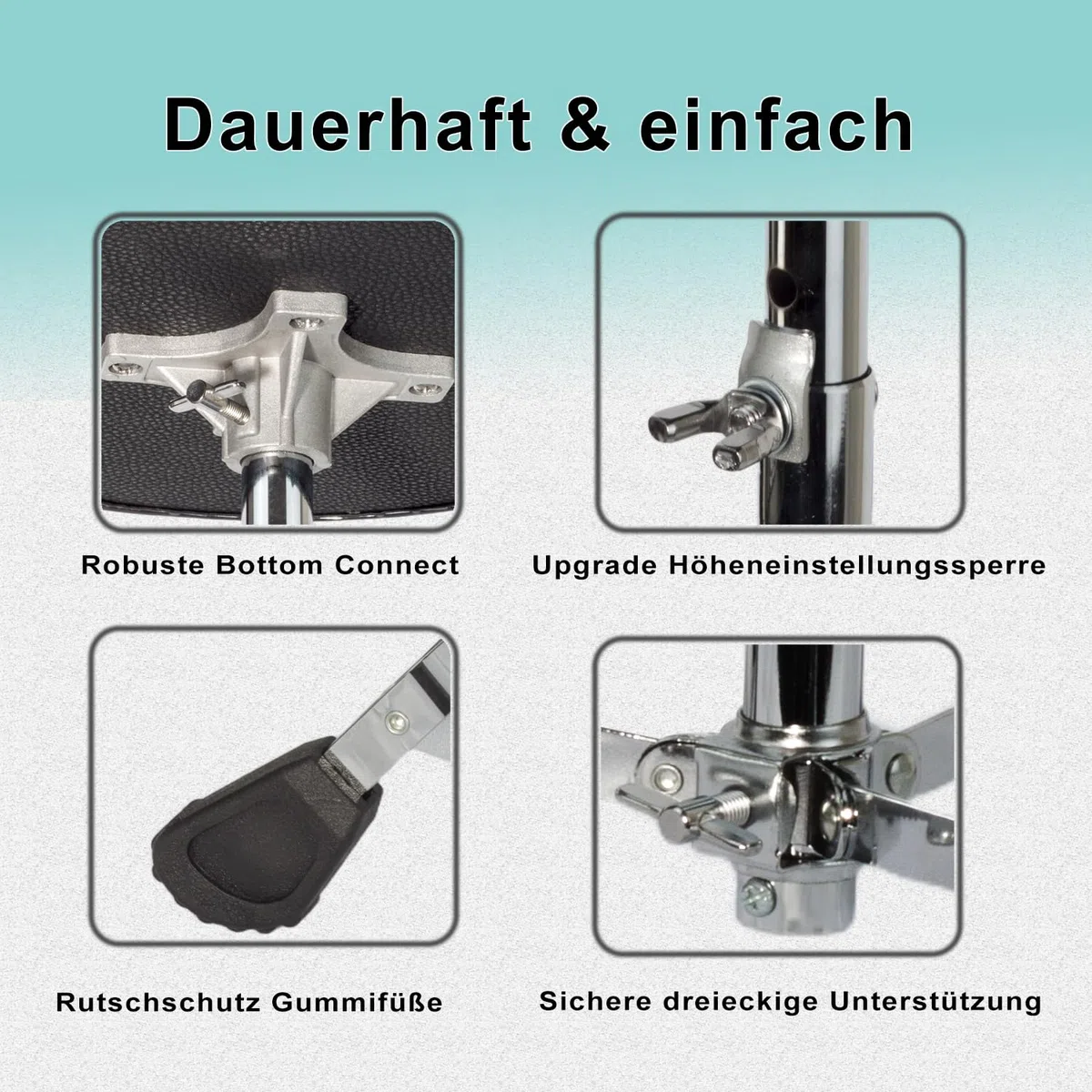 Drumhocker, höhenverstellbarer gepolsterter Schlagzeughocker, dick gepolsterter Sitz für Komfort, robuster Stahlfuß und rutschfesten Füßen
