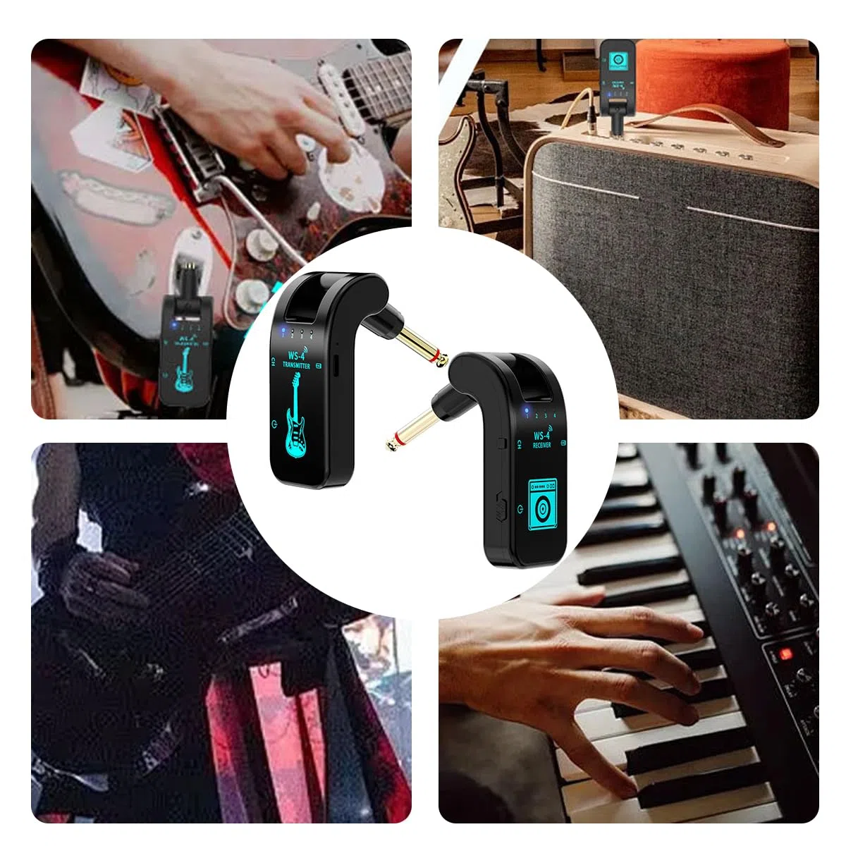 Sarini Neuer 2,4G-Funksender für Gitarre,Funksender und -empfänger für E-Gitarre,8-Kanal-Funkübertragungssystem für Gitarre,10 Stunden Akkulaufzeit