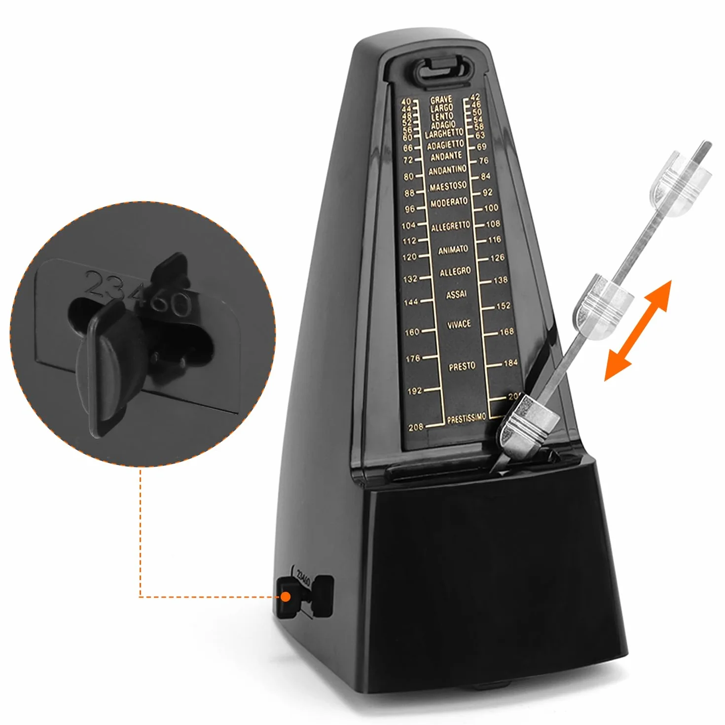 QWORK® Mechanisches Metronom mit Glocke, Lautstärke, Geschwindigkeitseinstellung, für Klavier, E-Gitarre, Bass, Violine, Schlagzeug