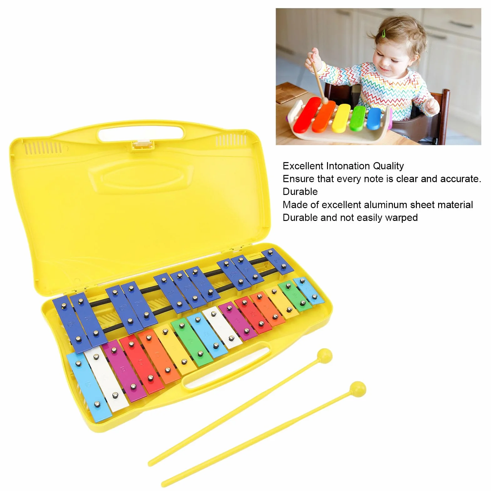 25 Noten Xylophon Professionelles Schlaginstrument aus Aluminiumplatte mit 2 Bunten Schlagtasten Glockenspiel Percussion Rhythmus Musikinstrument