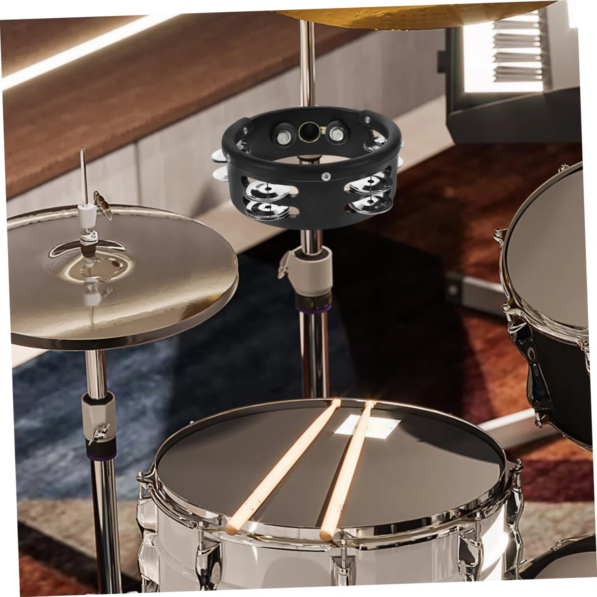 Vaguelly Rund Geformtes Tamburin und Metall mit Einfacher Befestigung für Schlagzeug Zubehör Musikinstrument für Hi Hat und Percussion Performance