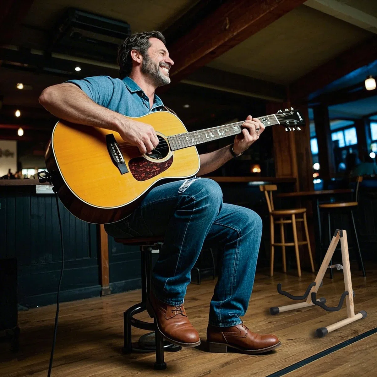 Gitarrenständer,Ständer für Akustikgitarre Ständer für klassische Gitarre A-Frame faltbar,einfache Montage und tragbar,solide Halterung,langlebig (Aschebaum)