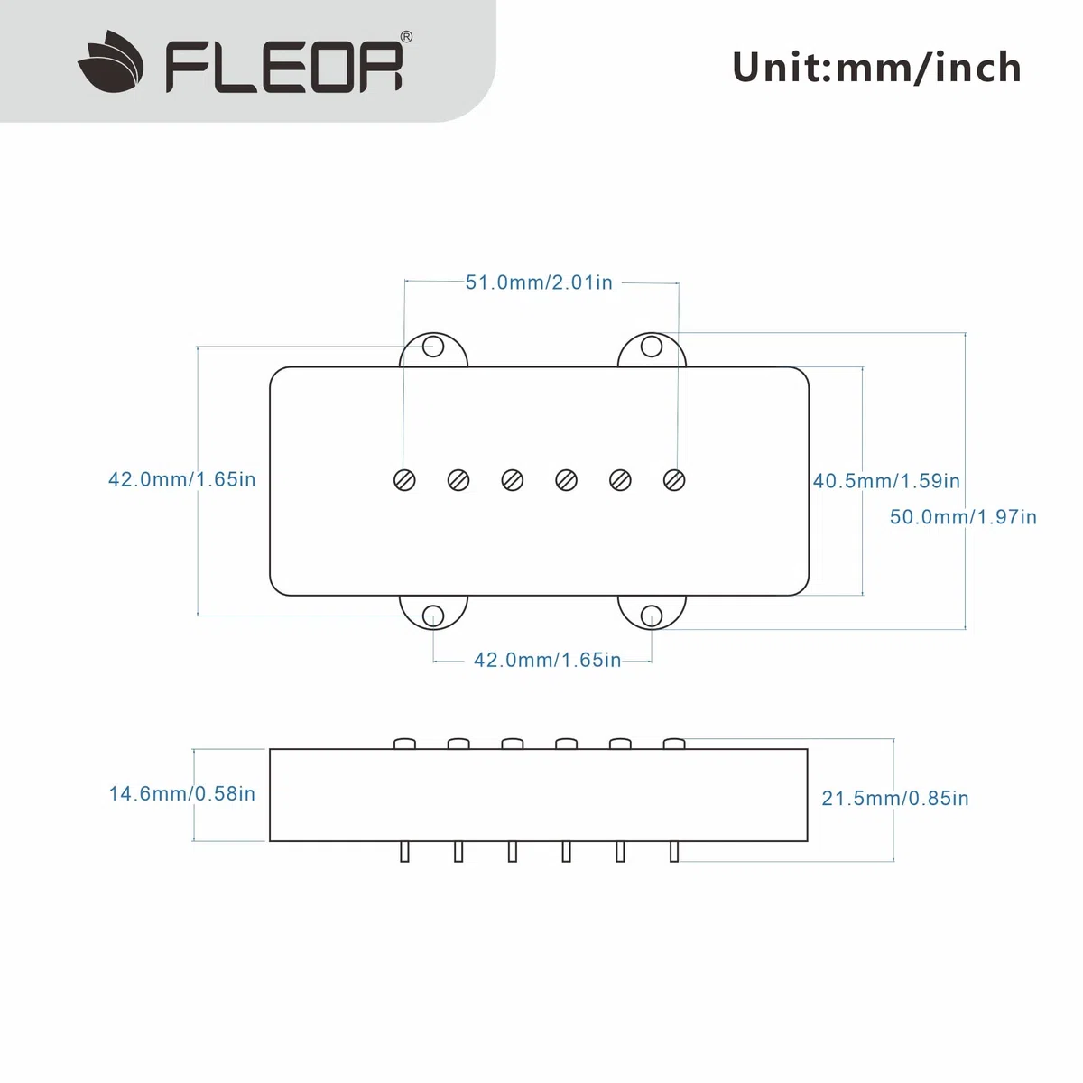 FLEOR Alnico 5 Single Coil Neck + Bridge Pickups Set für FD JM Vintage Style Gitarre, Vintage White