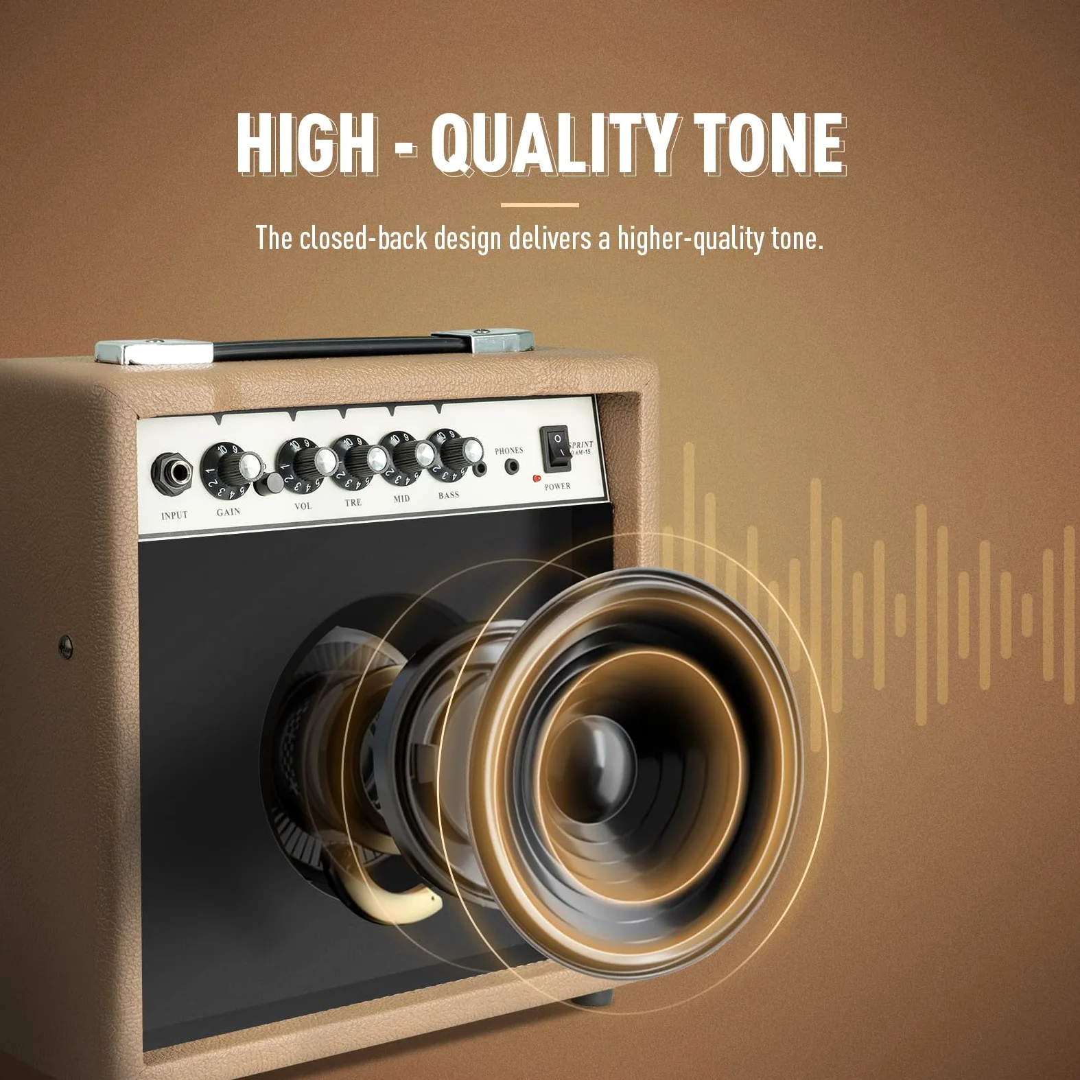 SONICAKE 15W Elektrischer Gitarrenverstärker Dual-Kanal mit Kopfhörerausgang 3-Band EQ AUX-Eingang Kompaktes Tragbares Design für Übung Sprint