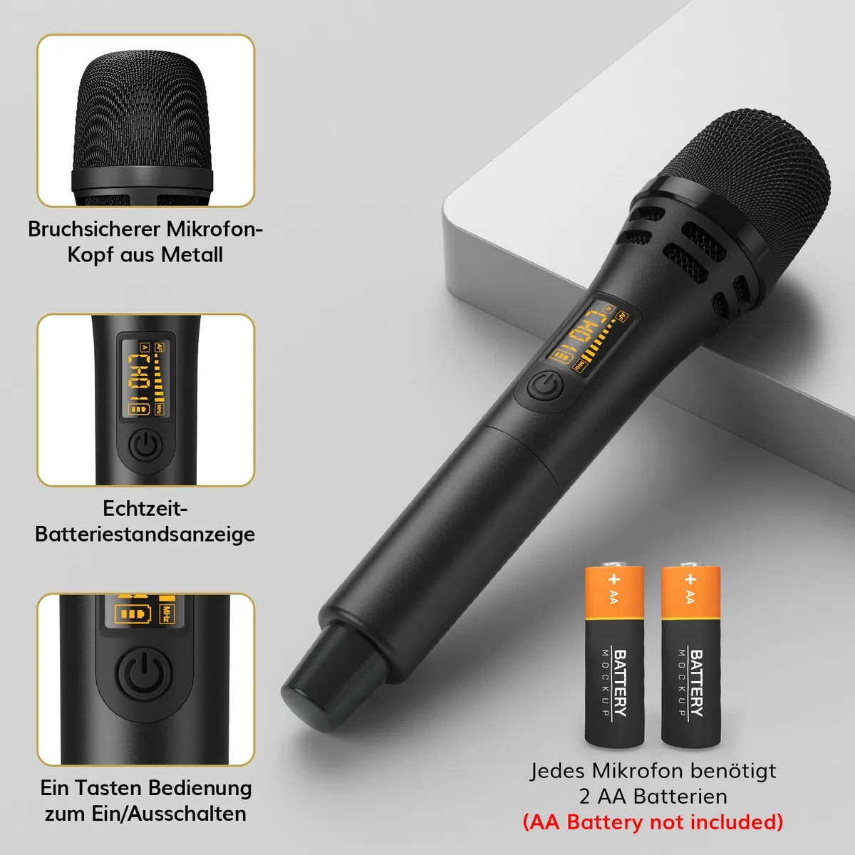 TONOR Dual Funkmikrofonen System kabellos, drahtloses Karaoke Mikrofon Set Wireless Microphone Handmikrofon dynamisch mit Empfänger, 60 m für Hochzeit Party Kirche Vortrag Bühne Reden TW350 Schwarz