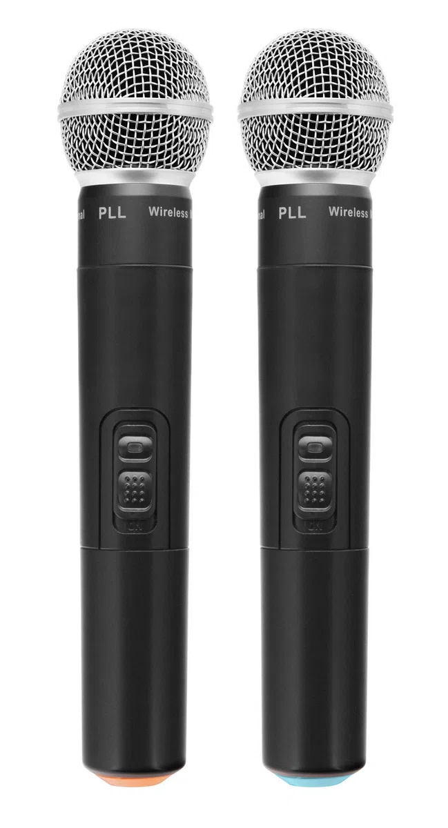 McGrey UHF-2V Dual Funk Mikrofon Set mit 50m Reichweite (Wireless Komplettset mit 2 x Handmikrofon, Betriebsdauer ca. 8 Stunden, 6,3mm Klinke Ausgang) schwarz