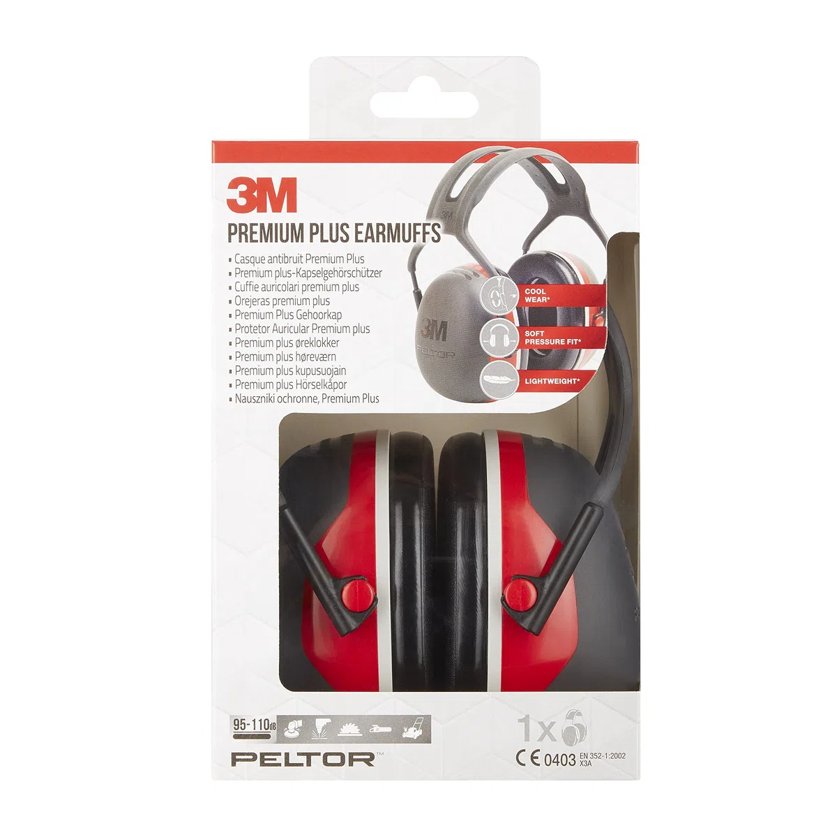 3M Peltor Premium Plus Ohrenschützer X3A mit Stirnband, Schwarz / Rot, 95 - 110 dB