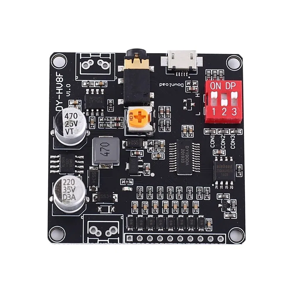 Soundmodul, DY-HV8F 12V / 24V Sprach Wiedergabe Modul, Eins-zu-Eins-Trigger-Steuerung der seriellen Schnittstelle Wiedergabe, 8 M FLASH Mono, 20 W, 8 Ohm, MP3, WAV, UART-Controller