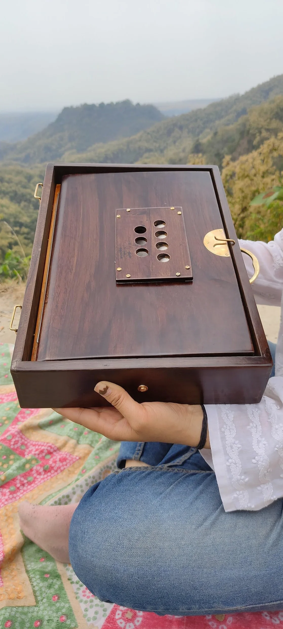 Hochwertige Shruti-Box mit Espresso-Farbe, 440 Hz, gepolsterte Tragetasche, hergestellt aus Teakholz, indisches Instrument, Shruti-Box (432 Hz auf Anfrage)
