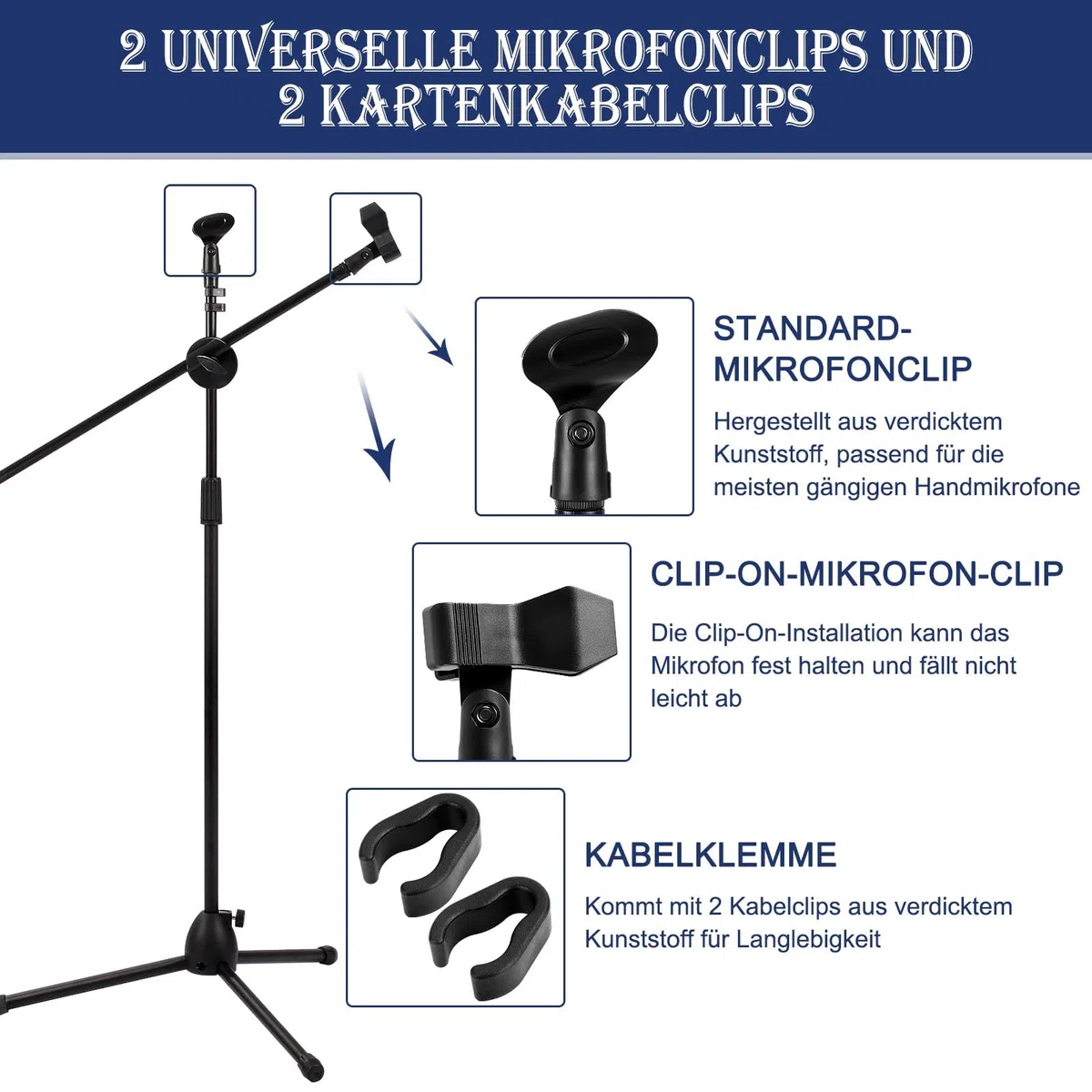 Trintion Mikrofonständer Einstellbare 73-175cm Mikrofonstativ Mikrofon Ständer mit 2 Mikrofonklemmen Einen Stabilen Stand für Singen Studio Rundfunk (73-175cm)
