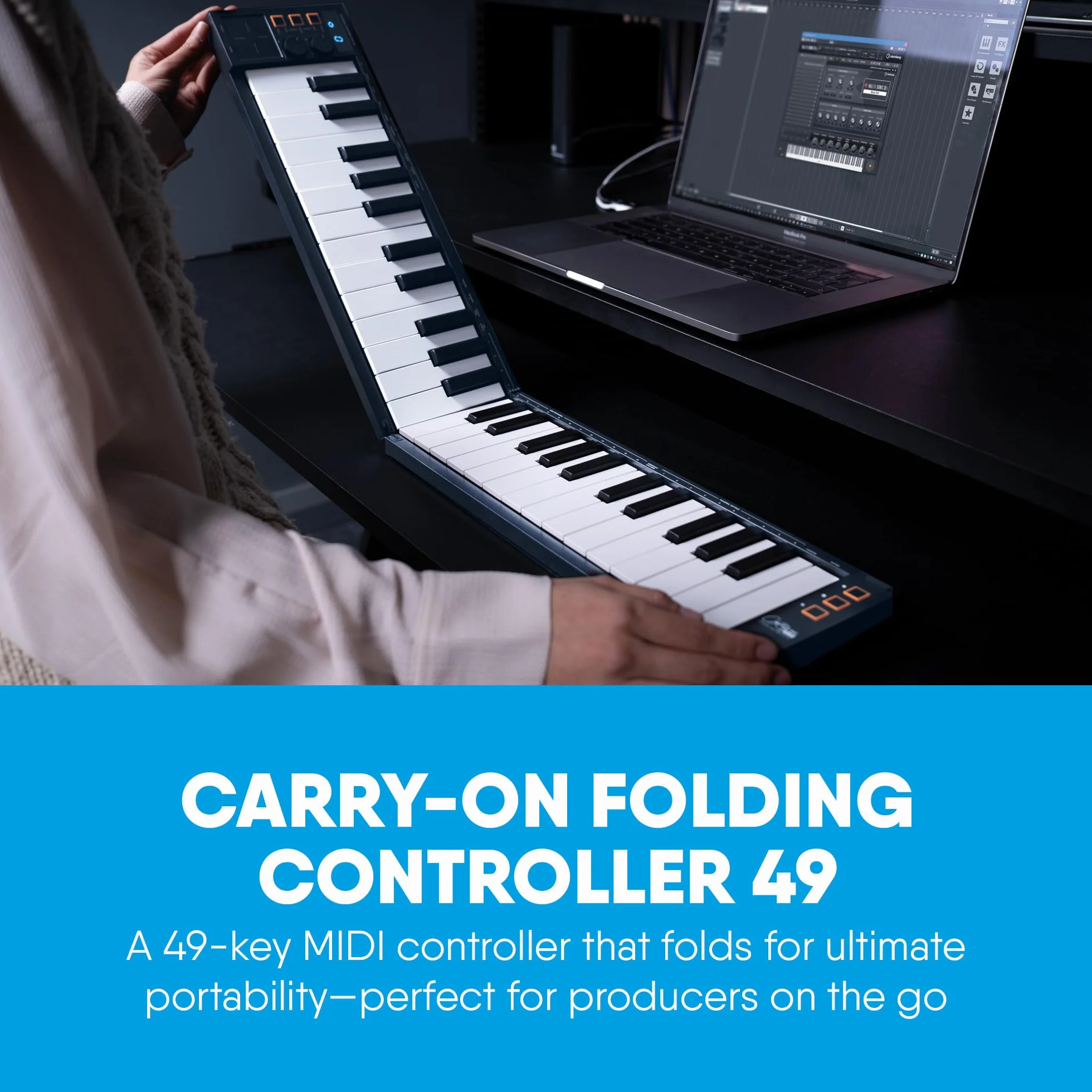Carry-on von Blackstar FC-49 Klappbares USB Midi / Midi Over Bluetooth Controller Keyboard Eingebauter Arpeggiator, X/Y Pad,, Inklusive Cubase LE OEM & Cubase LE OEM IOS DAW Musiksoftware, grau
